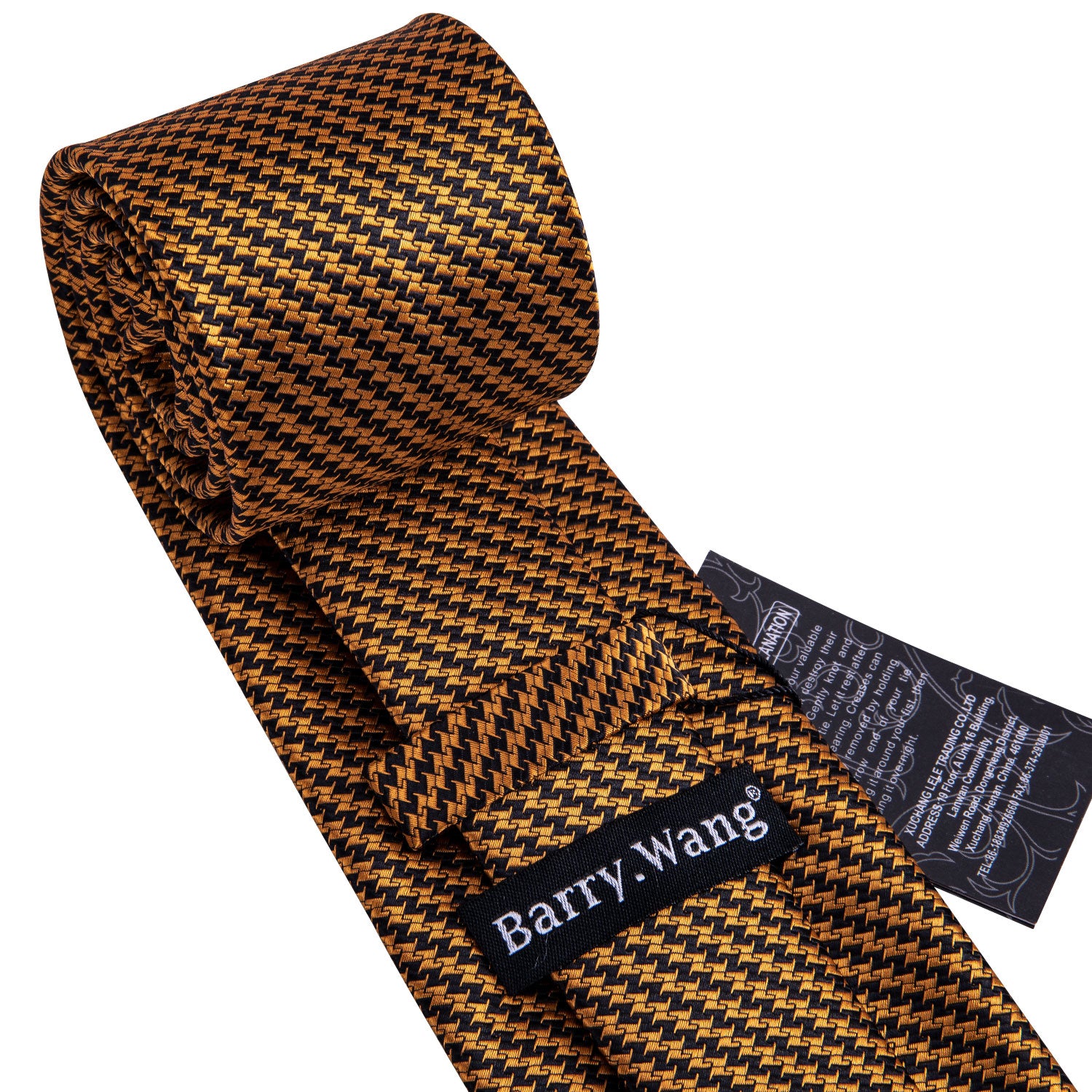 Golden Houndstooth Silk Fabric Tie Hanky Cufflinks Set