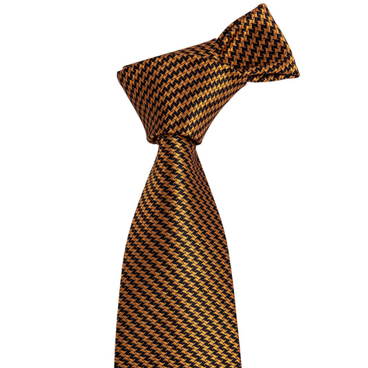 Black Golden Houndstooth Silk Men's Tie Hanky Cufflinks Set