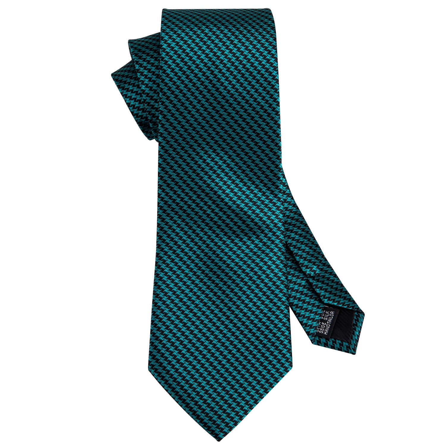  Turquoise Houndstooth Silk Fabric Tie Hanky Cufflinks Set