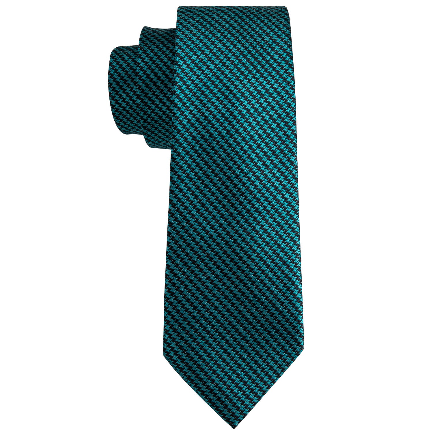  Turquoise Houndstooth Silk Fabric Tie Hanky Cufflinks Set