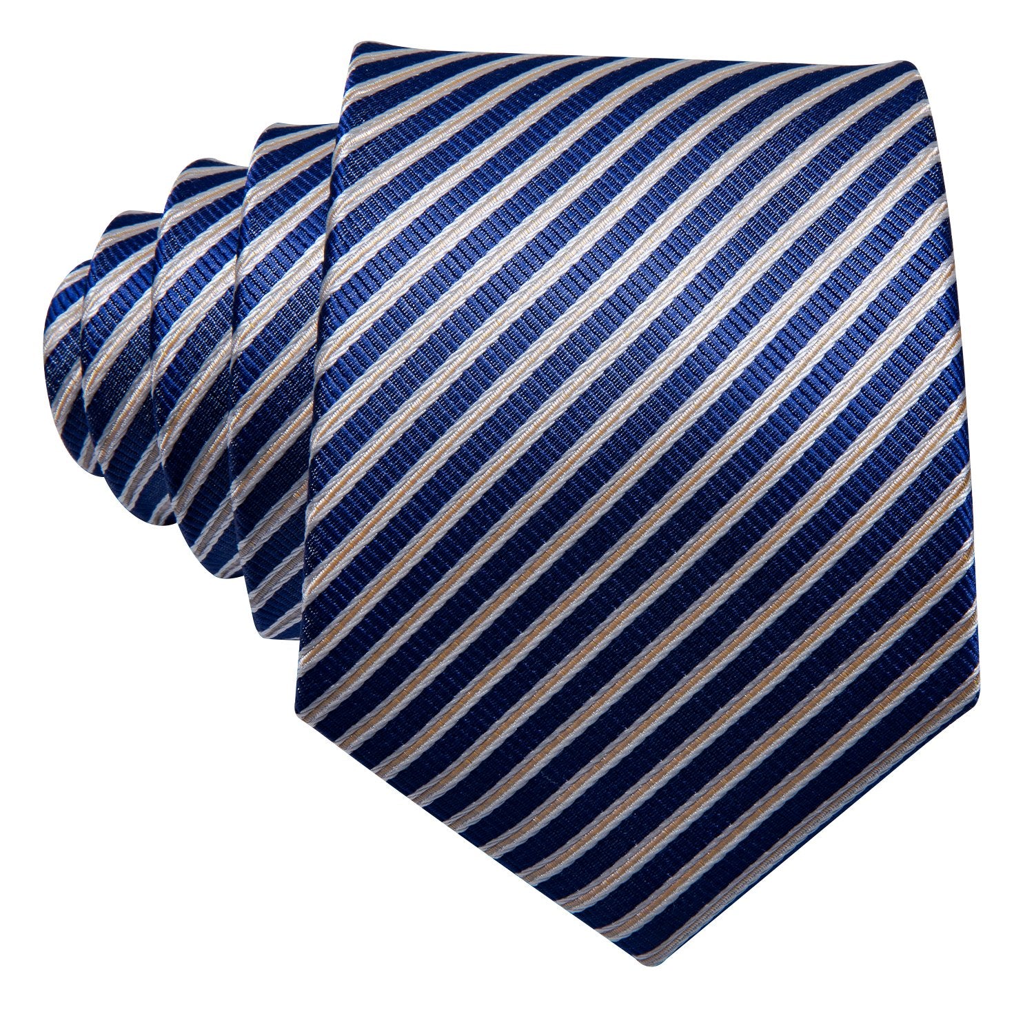 Blue Narrow Striped Silk Fabric Tie Hanky Cufflinks Set - barry-wang