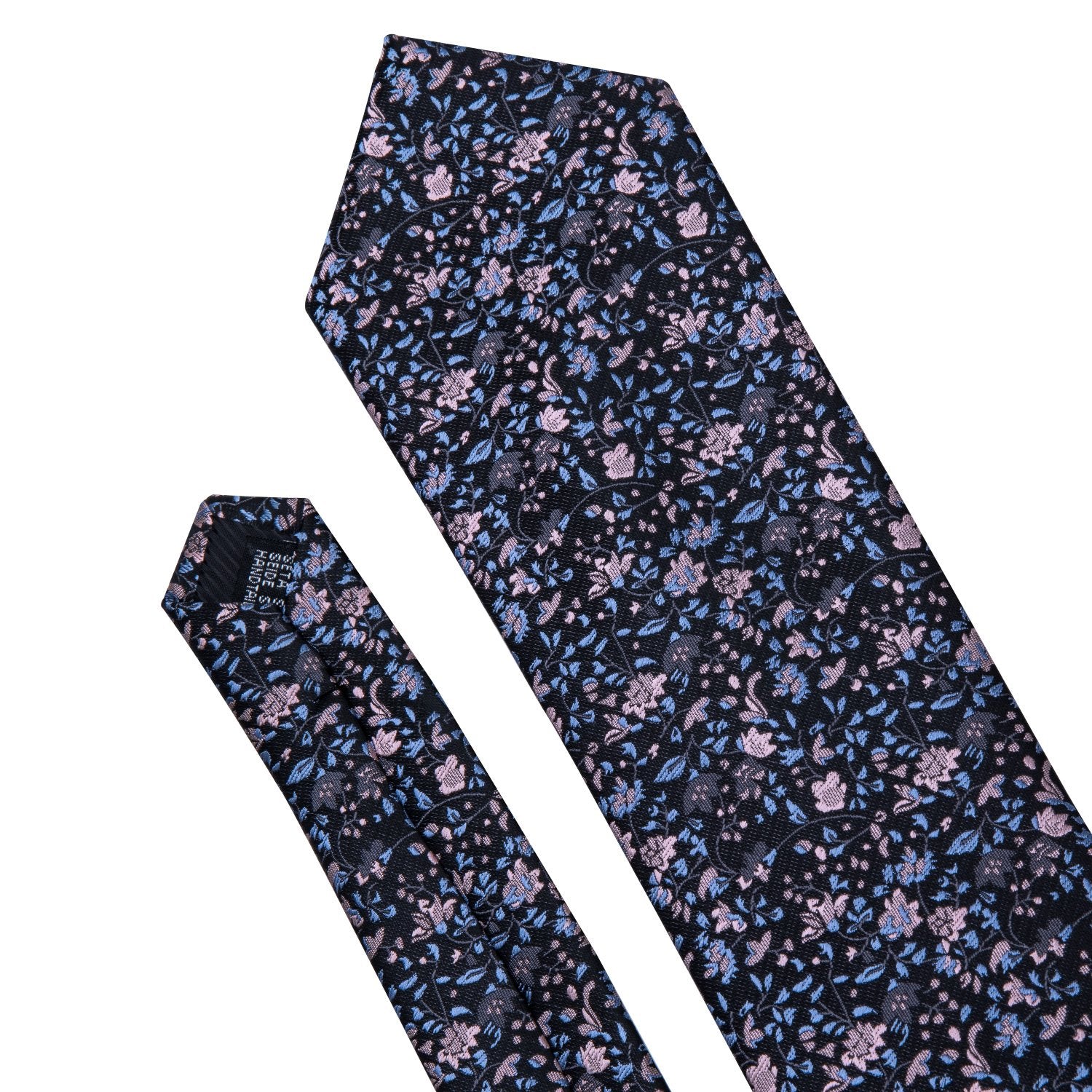 Black Pink Floral Silk Fabric Tie Hanky Cufflinks Set - barry-wang