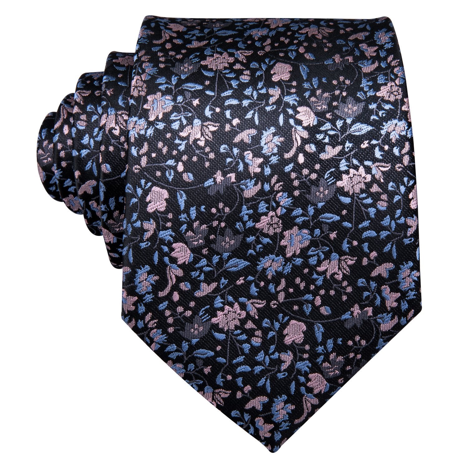 Black Pink Floral Silk Fabric Tie Hanky Cufflinks Set - barry-wang