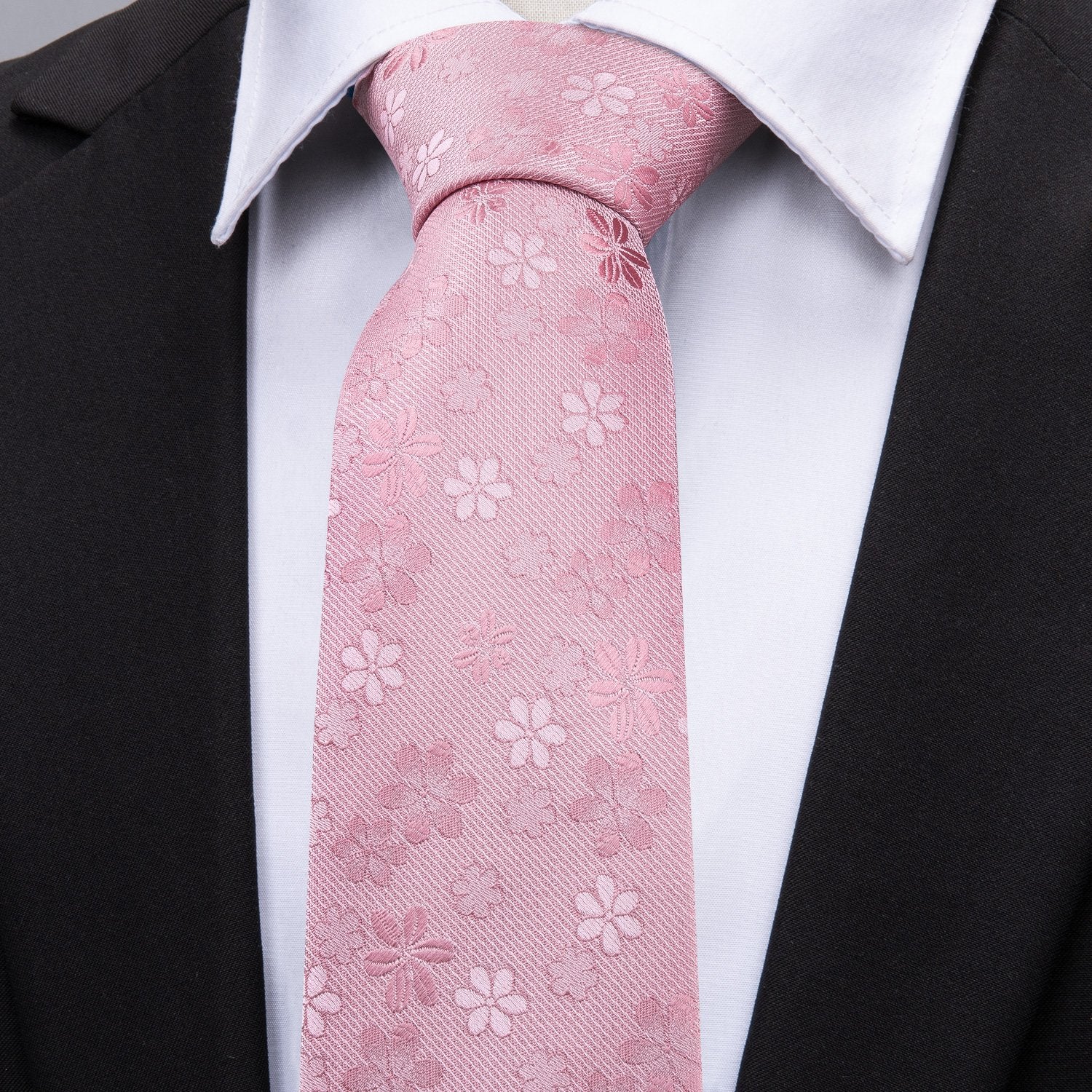 Pink Floral Silk Fabric Tie Hanky Cufflinks Set - barry-wang