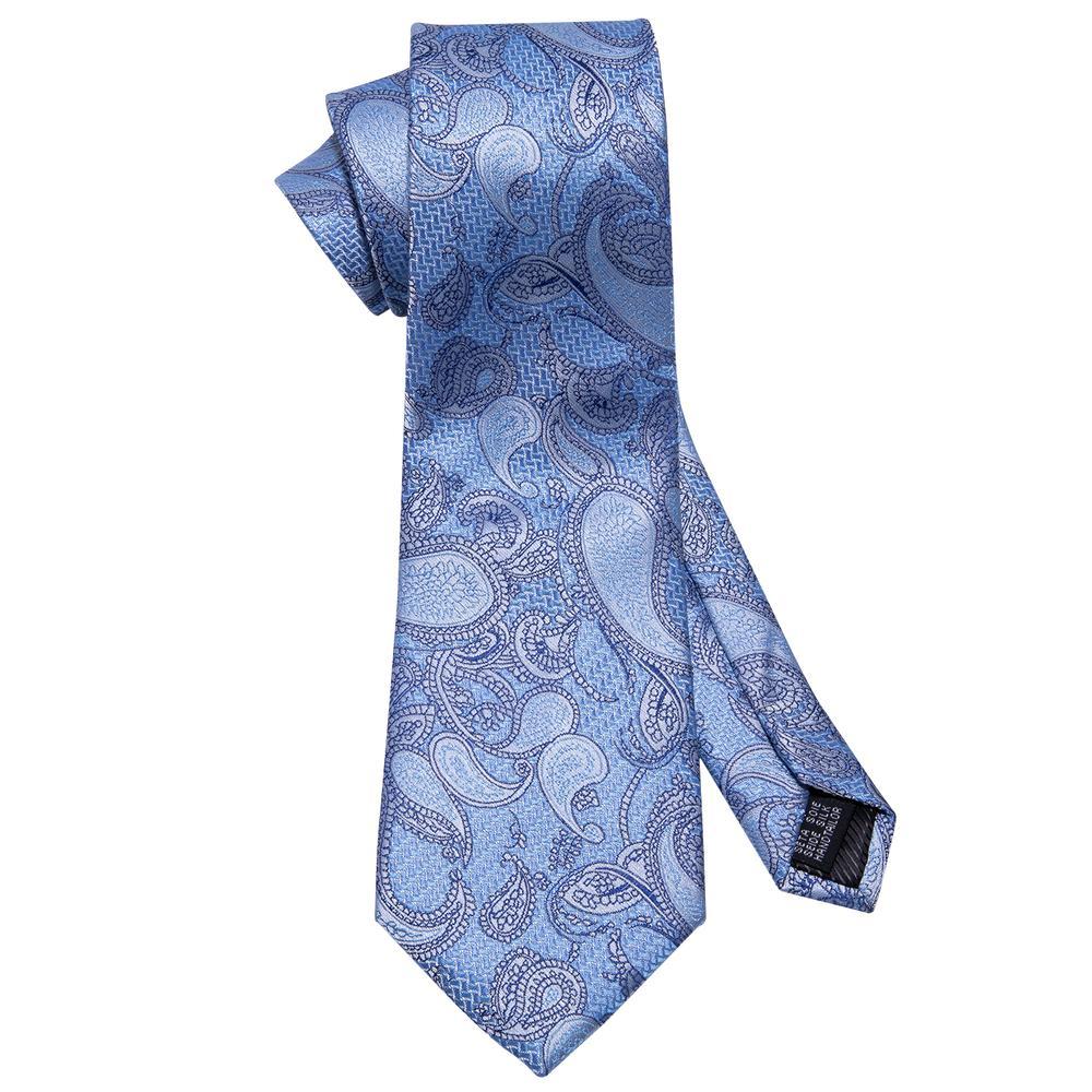 Sky-blue Paisley Silk Tie Pocket Square Cufflinks Set - barry-wang