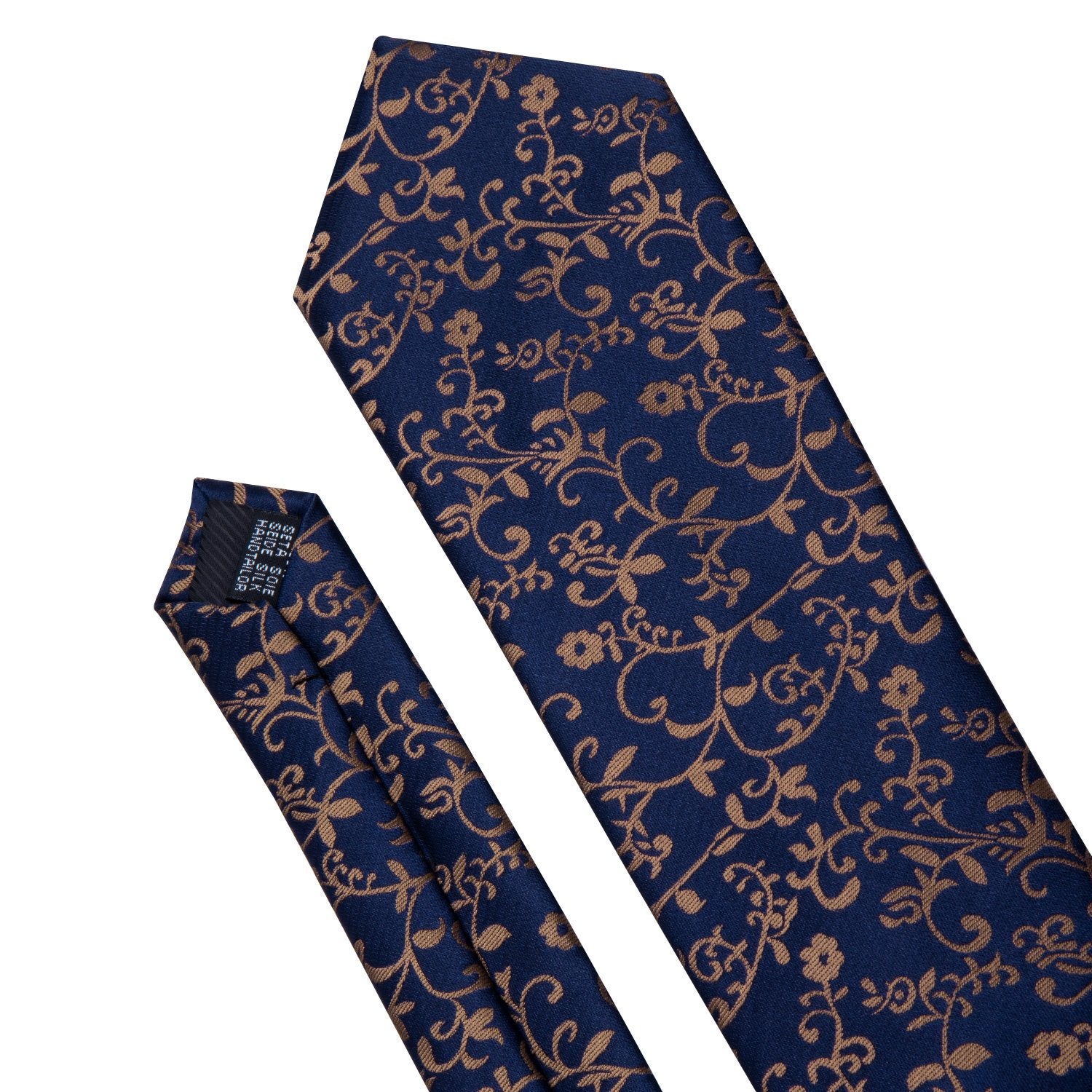Deep Blue Golden Floral Silk Fabric Tie Hanky Cufflinks Set - barry-wang