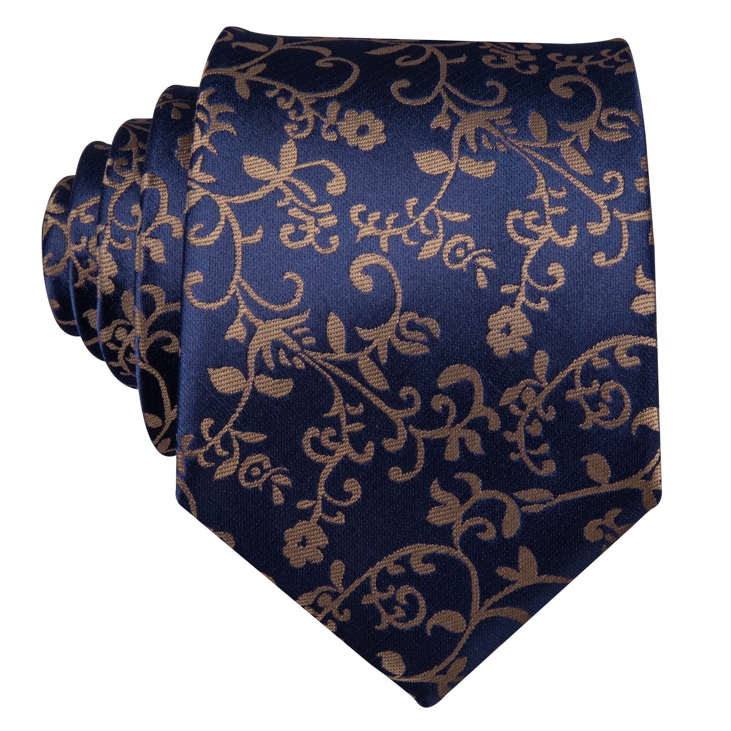 Deep Blue Golden Floral Silk Fabric Tie Hanky Cufflinks Set - barry-wang