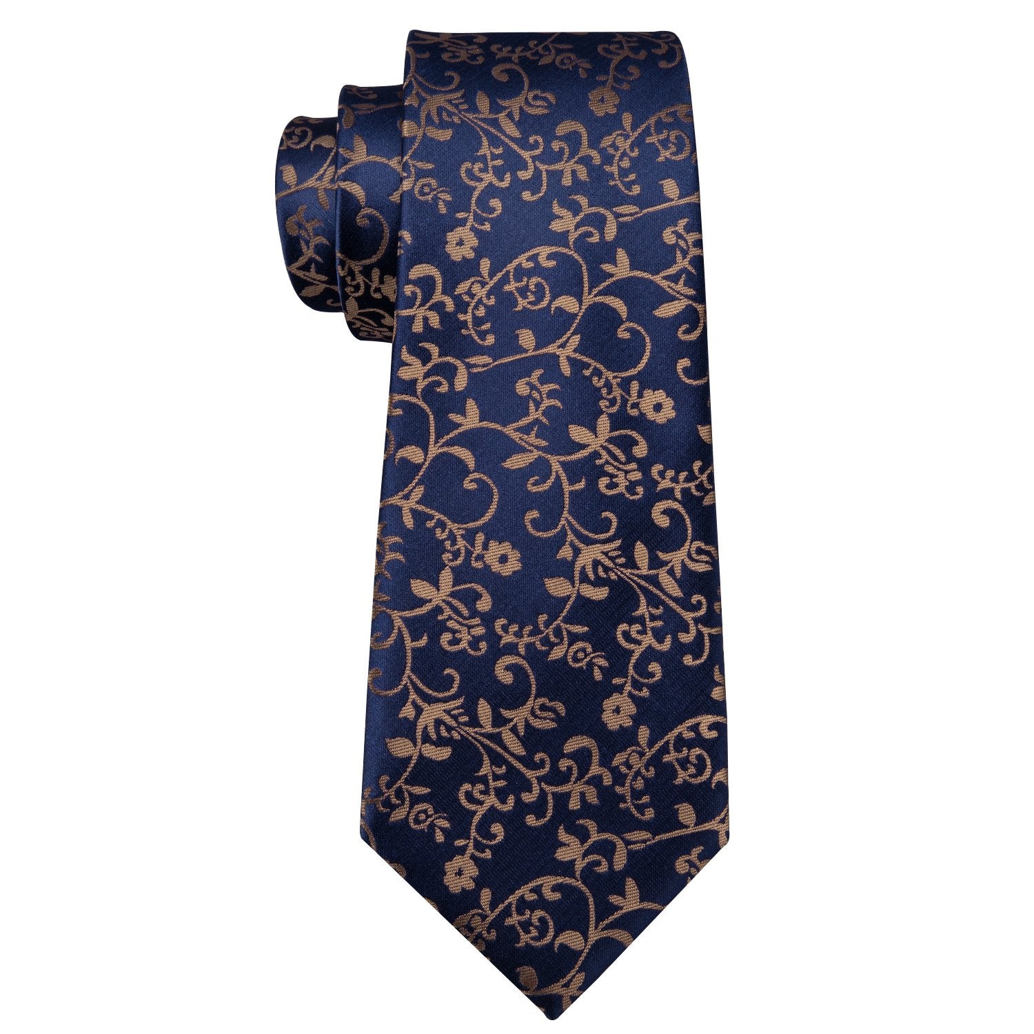 Deep Blue Golden Floral Silk Fabric Tie Hanky Cufflinks Set - barry-wang