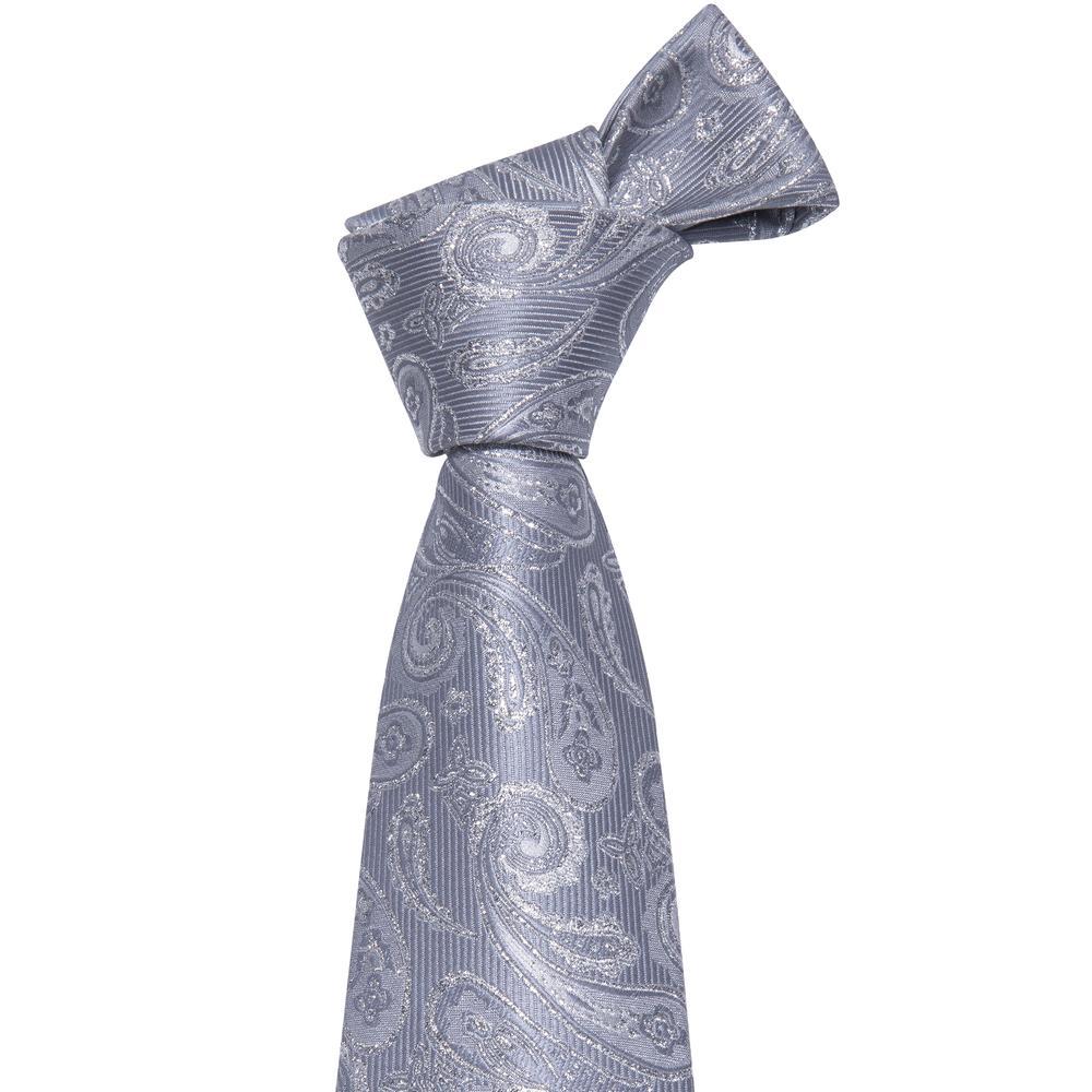 Silver Grey Paisley Silk Tie Pocket Square Cufflinks Set - barry-wang