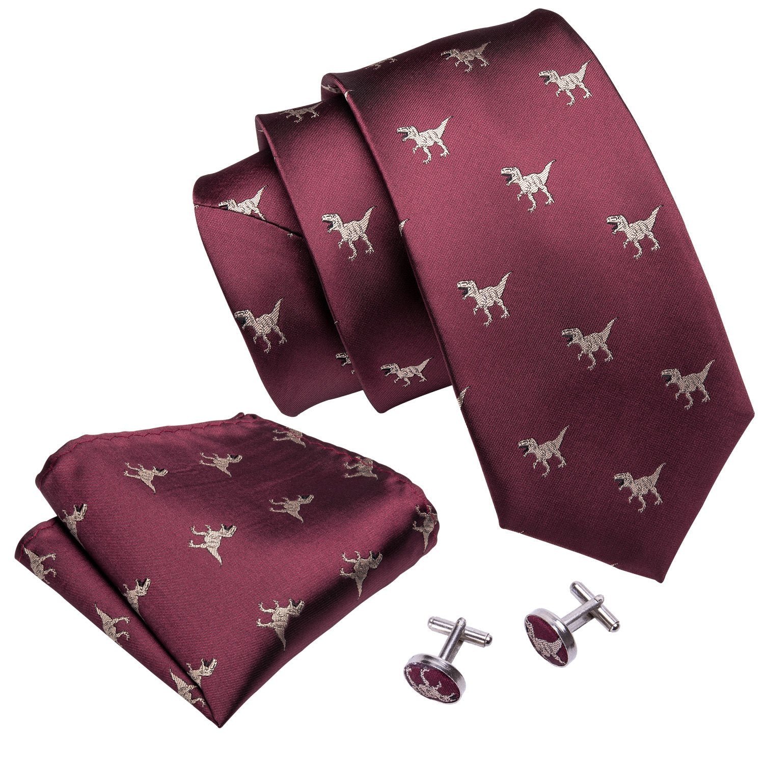 Burgundy Novelty Silk Men's Tie Hanky Cufflinks Set - barry-wang