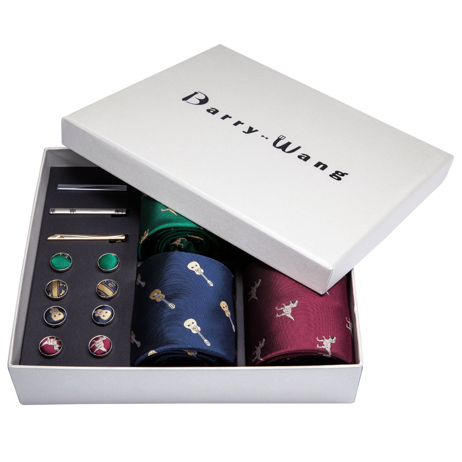 Gold Men Ties Red Dinosaur Silk Men Wedding Necktie Pocket Square Gift Box Set