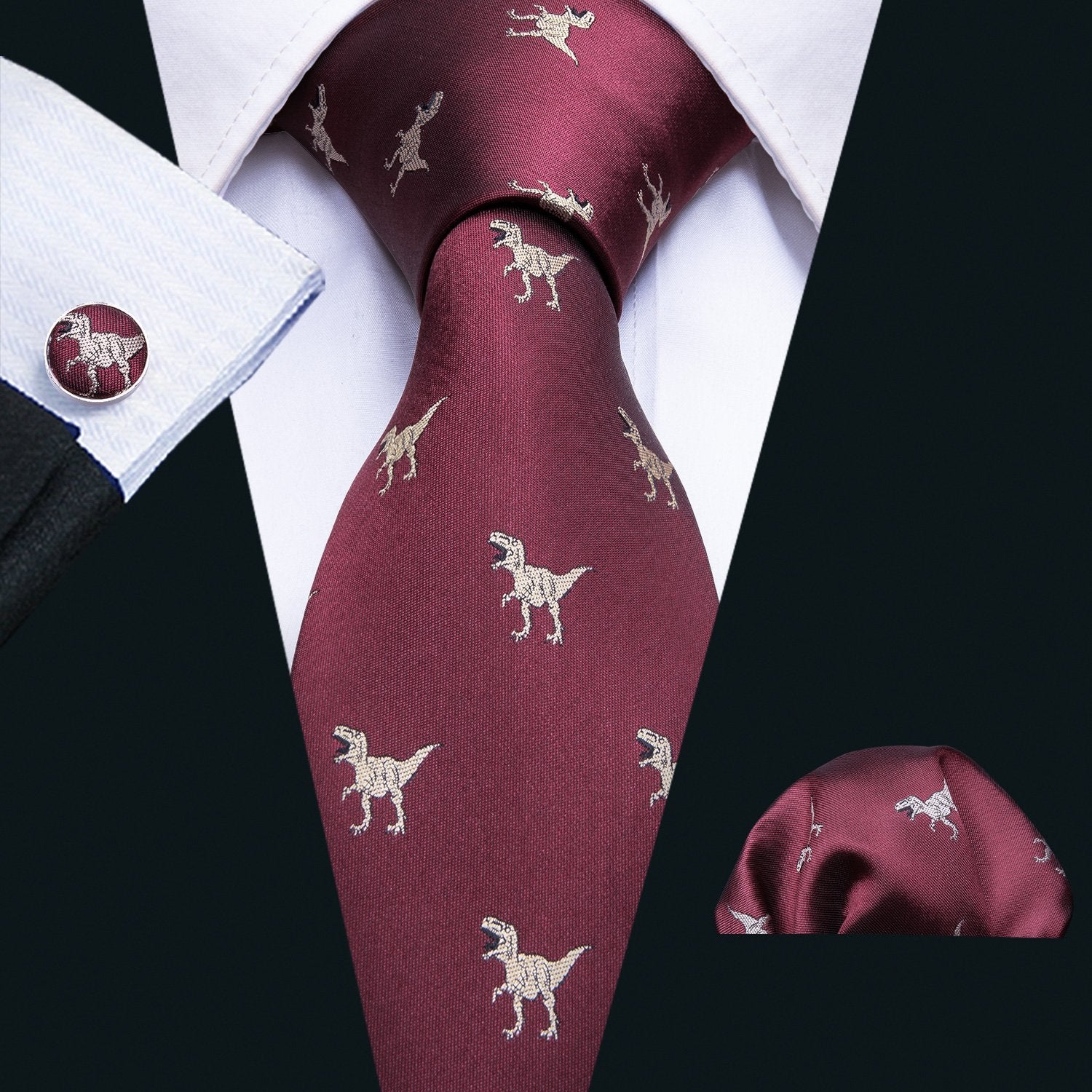 Burgundy Novelty Silk Men's Tie Hanky Cufflinks Set - barry-wang