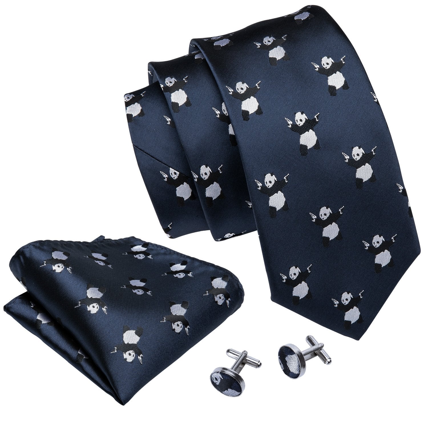 Blue Panda Novelty Silk Men's Tie Hanky Cufflinks Set - barry-wang