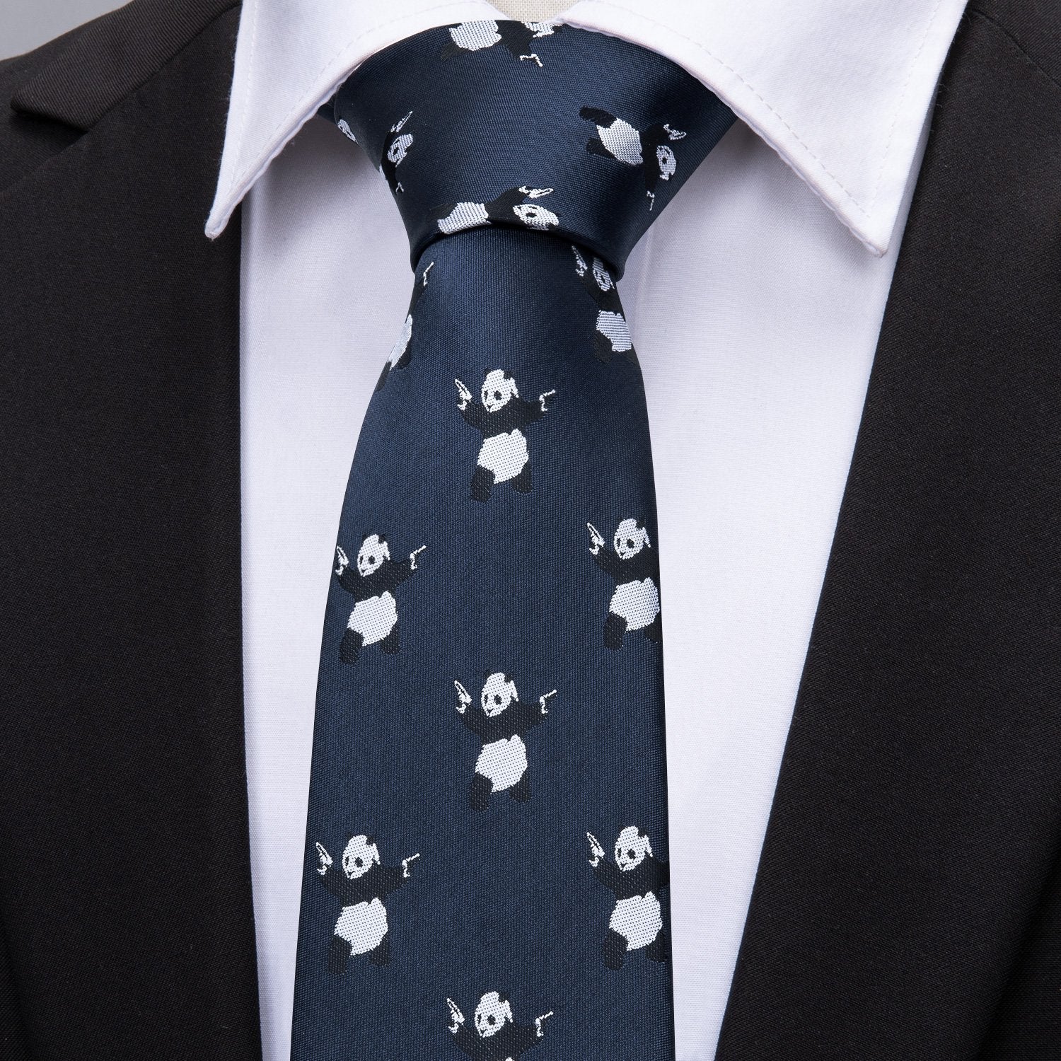 Blue Panda Novelty Silk Men's Tie Hanky Cufflinks Set - barry-wang