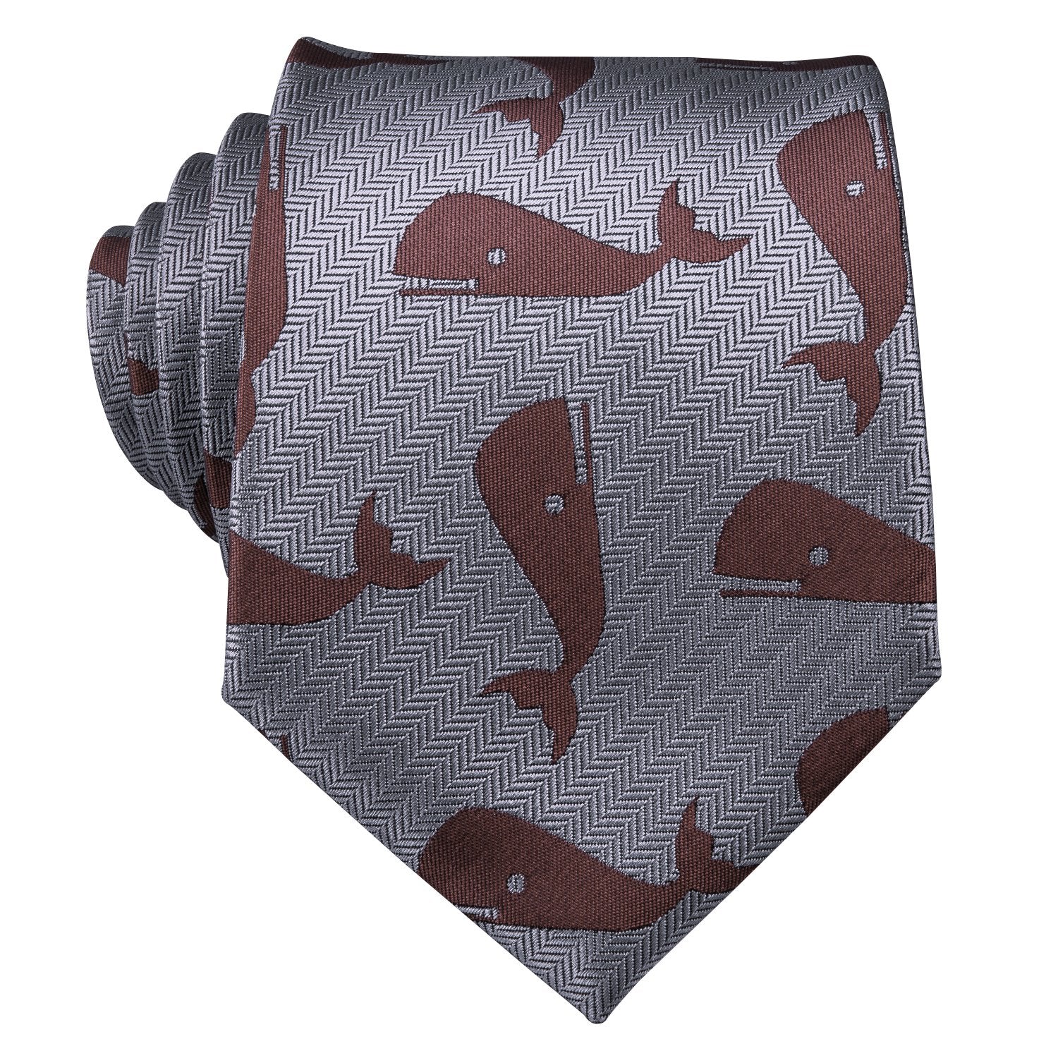 Red Whale Grey Novelty Silk Men's Tie Hanky Cufflinks Set - barry-wang