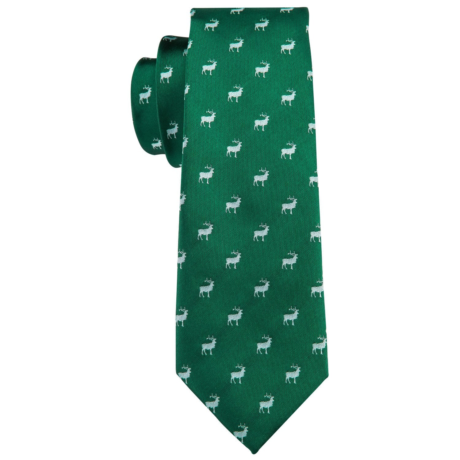 White Deer Green Novelty Silk Men's Tie Hanky Cufflinks Set - barry-wang