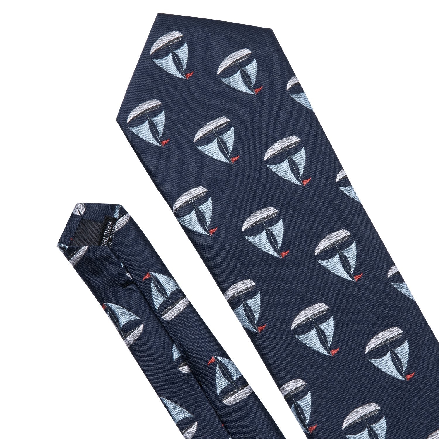 Sailboat Deep Blue Novelty Silk Men's Tie Hanky Cufflinks Set - barry-wang