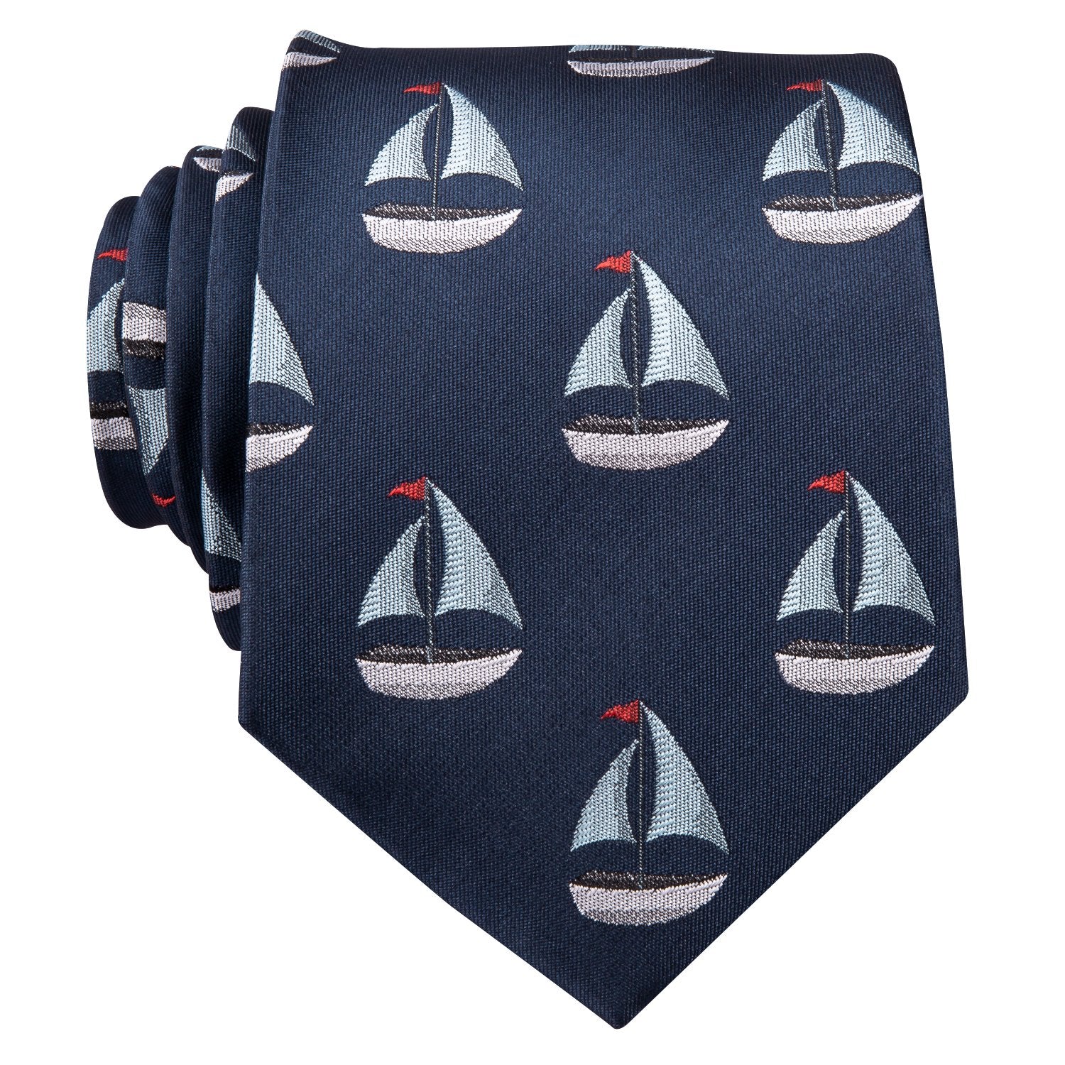 Sailboat Deep Blue Novelty Silk Men's Tie Hanky Cufflinks Set - barry-wang