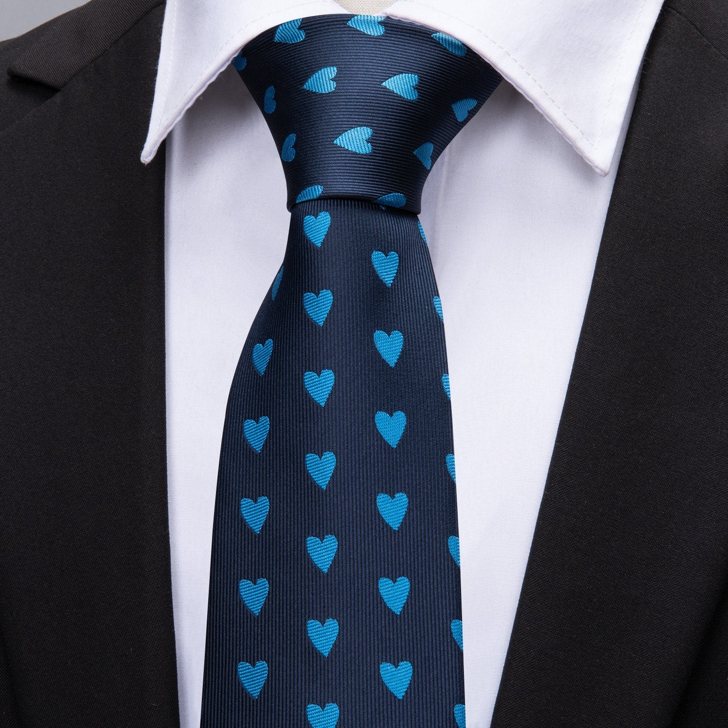 Blue Heart Novelty Silk Men's Tie Hanky Cufflinks Set - barry-wang