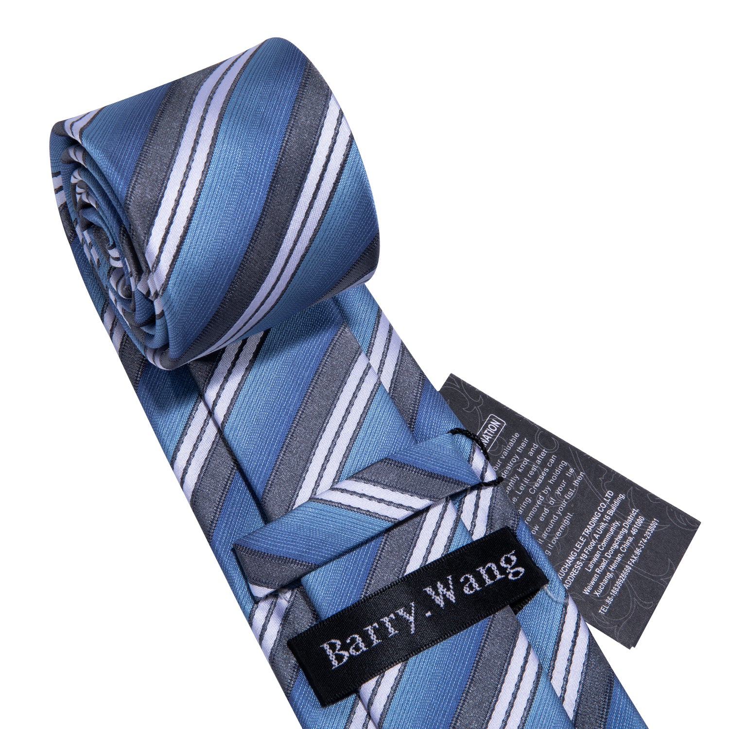 Sky Blue Neckties Striped Tie Pocket Square Cufflinks Set