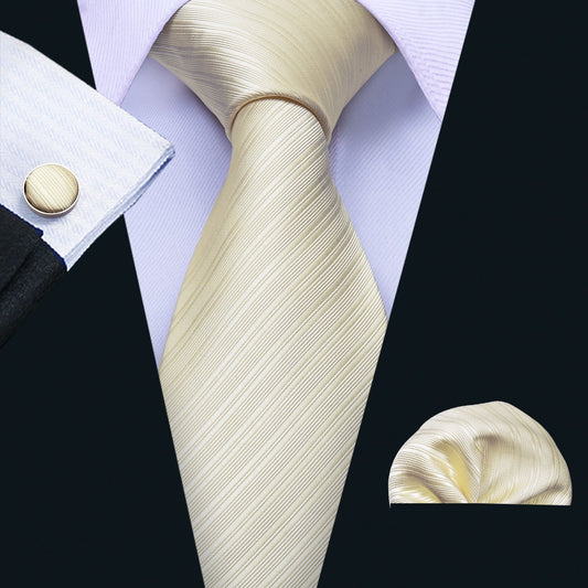 Champagne Striped Silk Men's Tie Hanky Cufflinks Set - barry-wang