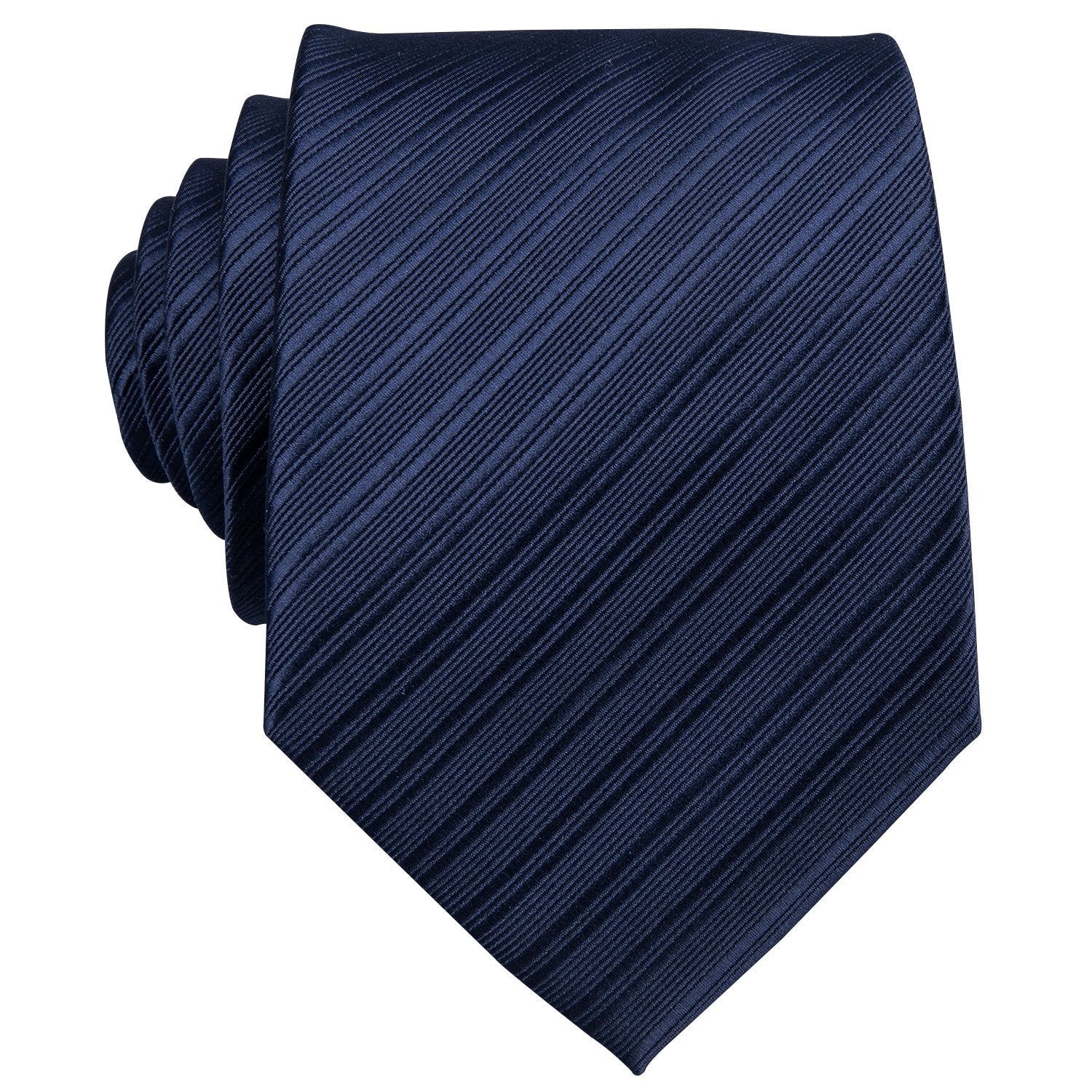 Navy Blue Striped Silk Men's Tie Hanky Cufflinks Set - barry-wang