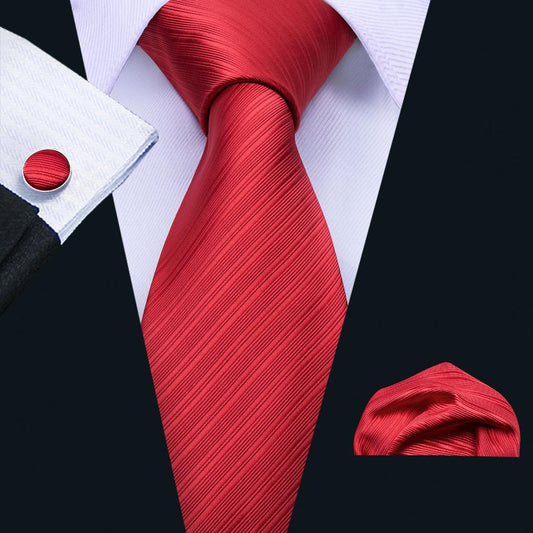 Barry Wang Men's Striped Necktie Collection Tie Hanky Cufflinks Set