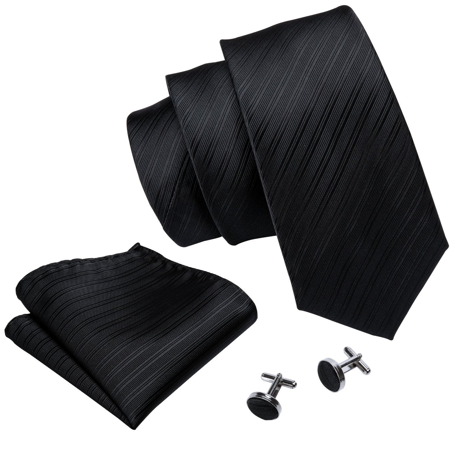 Black Striped Silk Men's Tie Hanky Cufflinks Set - barry-wang