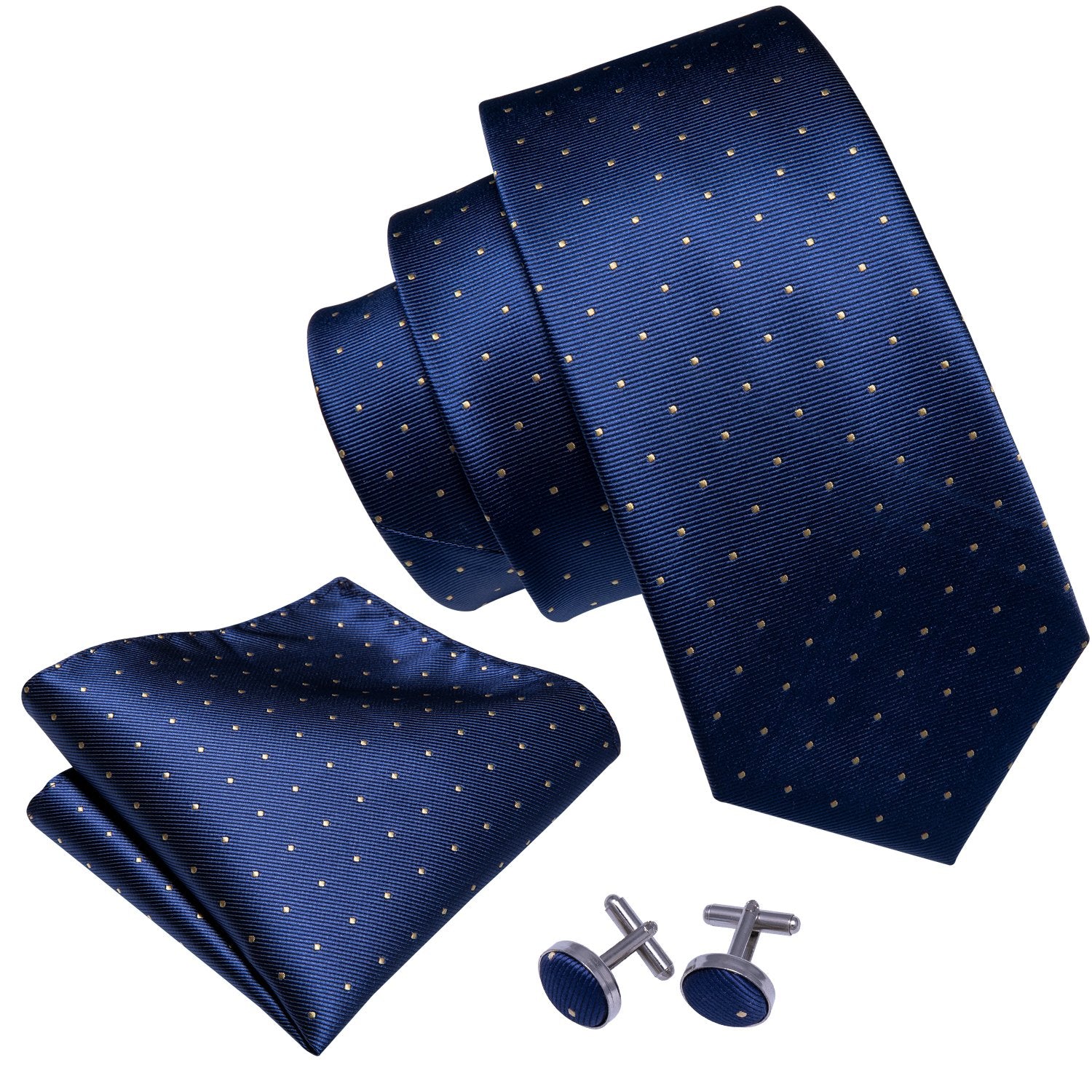 Navy Blue Polka Dot Silk Men's Tie Hanky Cufflinks Set - barry-wang
