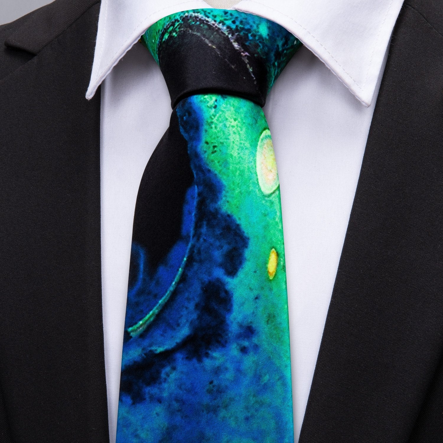 Barry Wang Green Tie Blue Seabed Necktie Pocket Square Cufflinks Set