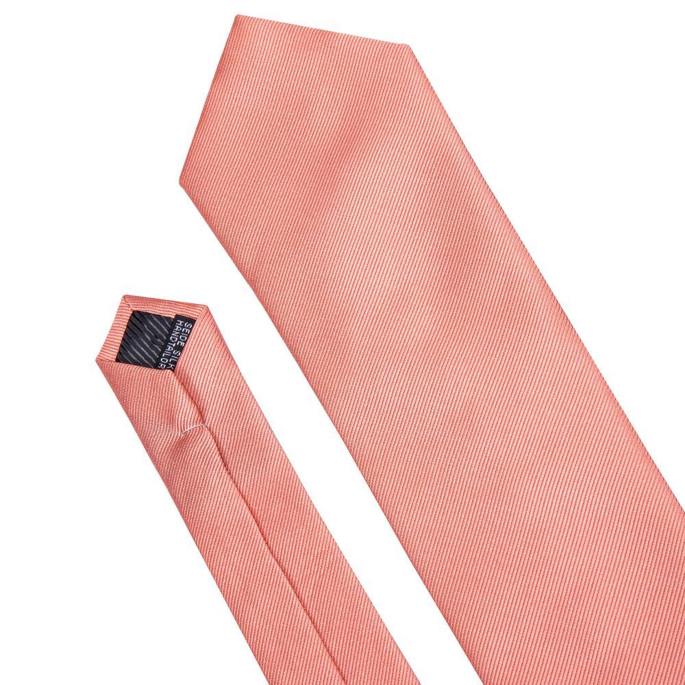 Coral Red Solid Silk Men's Tie Pocket Square Cufflinks Set - barry-wang