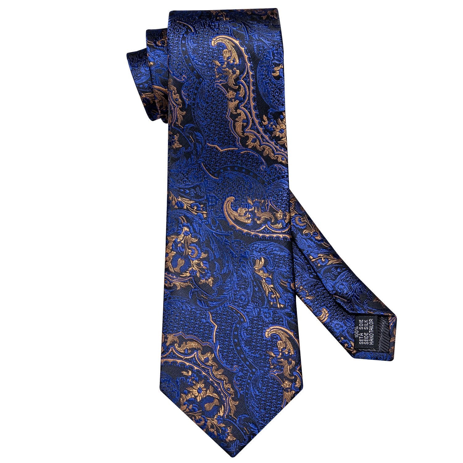 Luxury Blue Golden Paisley Scarf with Tie Set