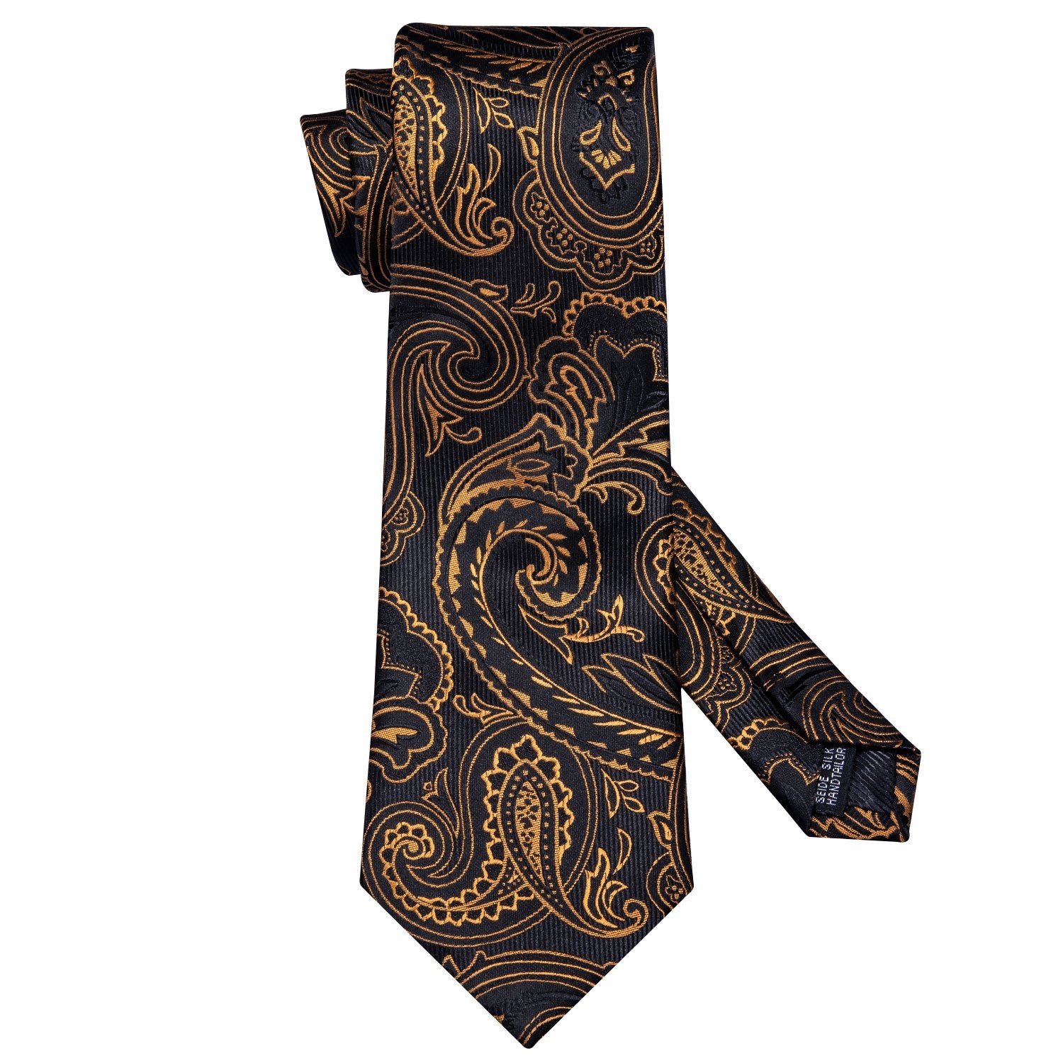 Black Golden Paisley Necktie Pocket Square Cufflinks Set - barry-wang