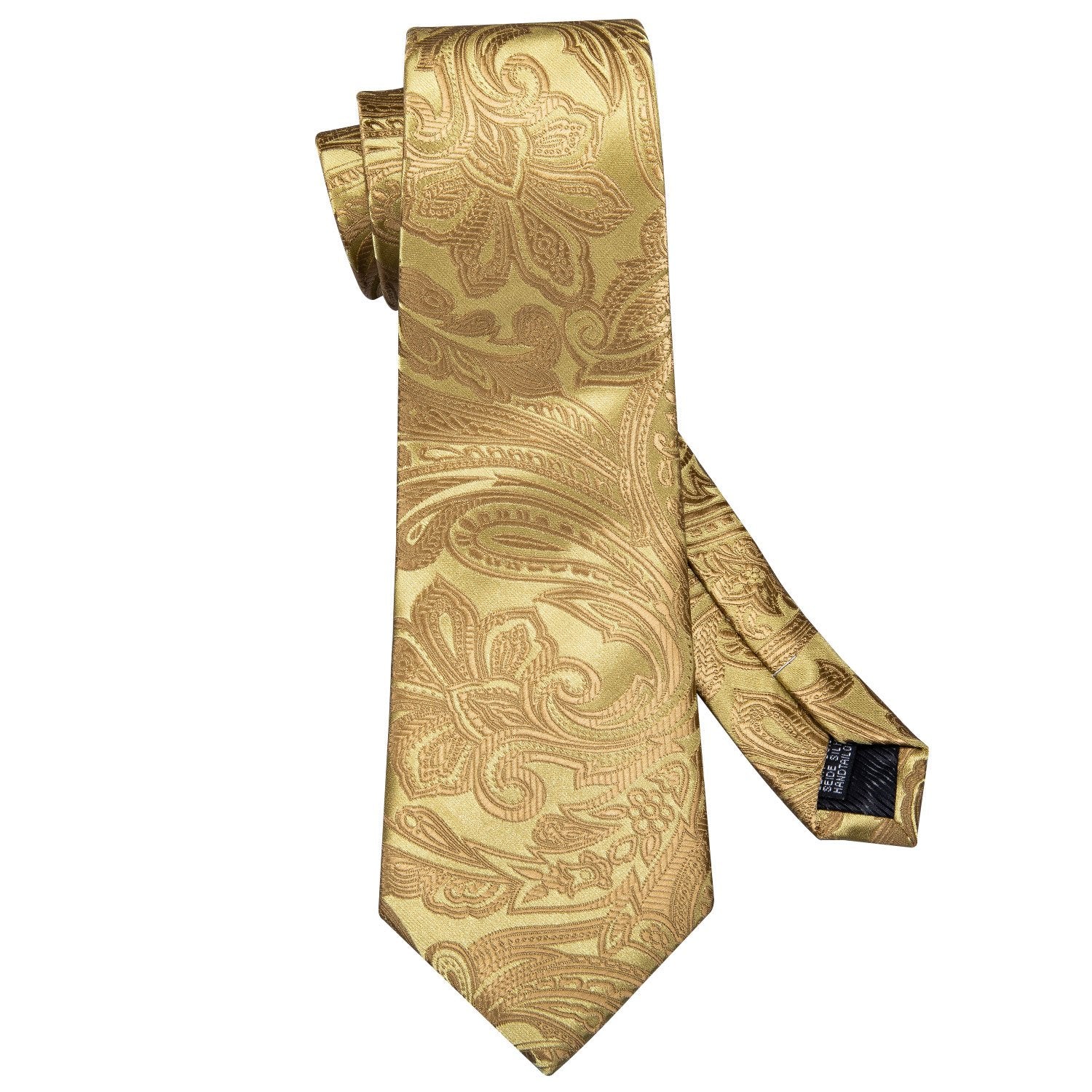 Golden Floral Necktie Pocket Square Cufflinks Set - barry-wang