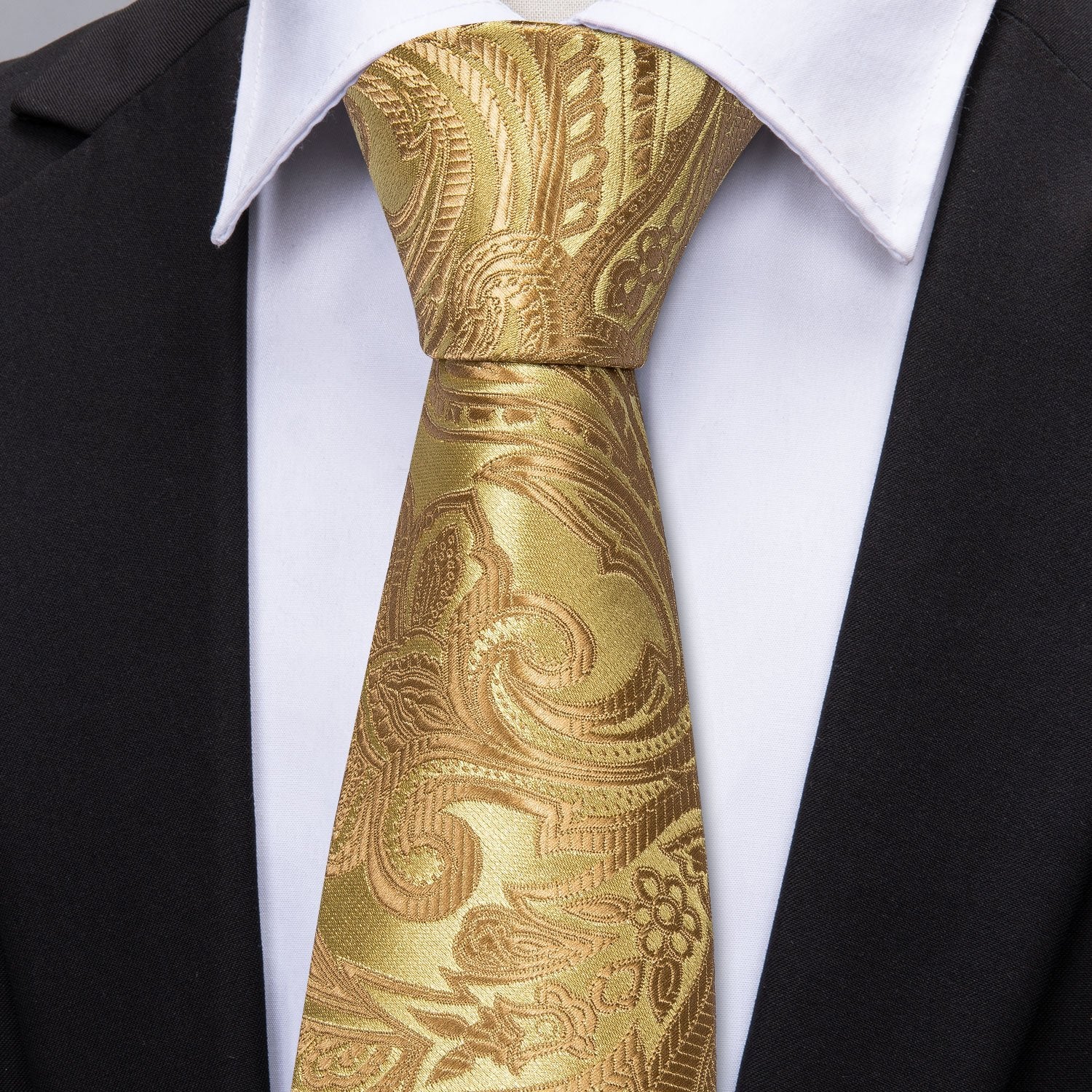 Golden Floral Necktie Pocket Square Cufflinks Set - barry-wang