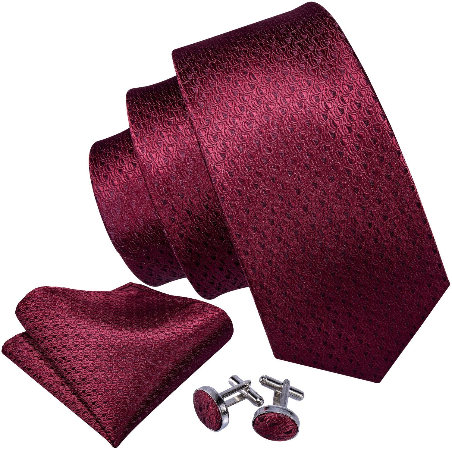 Red Polka Dot Men's Necktie Pocket Square Cufflinks Set - barry-wang
