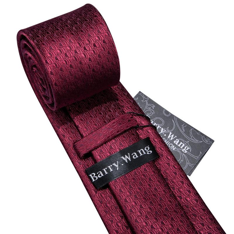 Wine Solid Men's Necktie Pocket Square Cufflinks Set