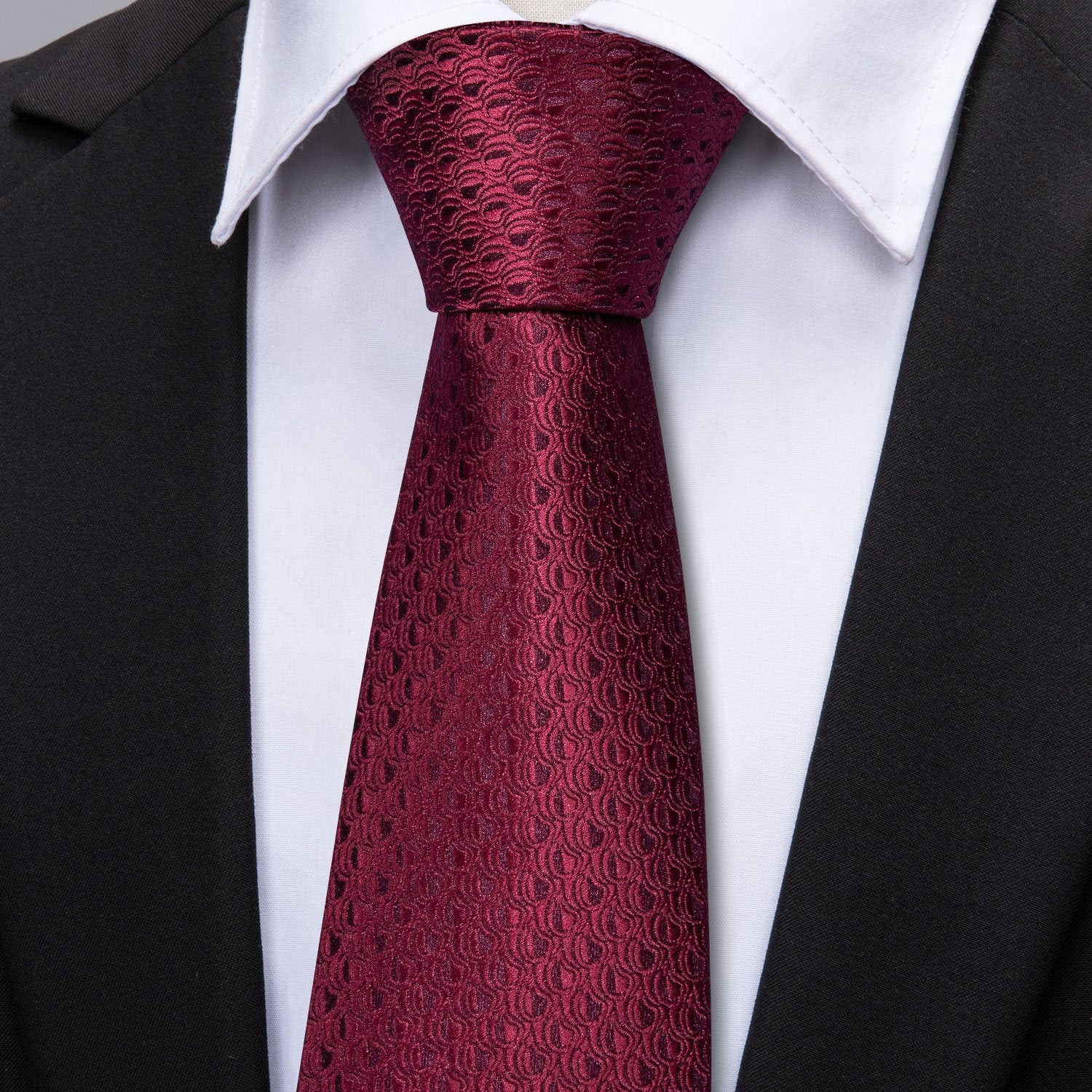 Red Polka Dot Men's Necktie Pocket Square Cufflinks Set - barry-wang