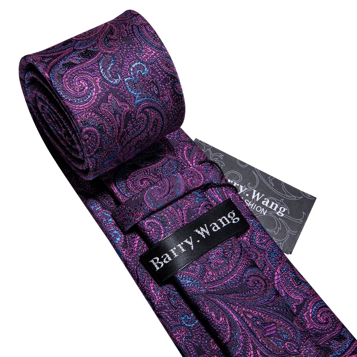 Luxury Purple Paisley Men's Tie Lapel Pin Brooch Pocket Square Cufflinks Set Wedding Business Party