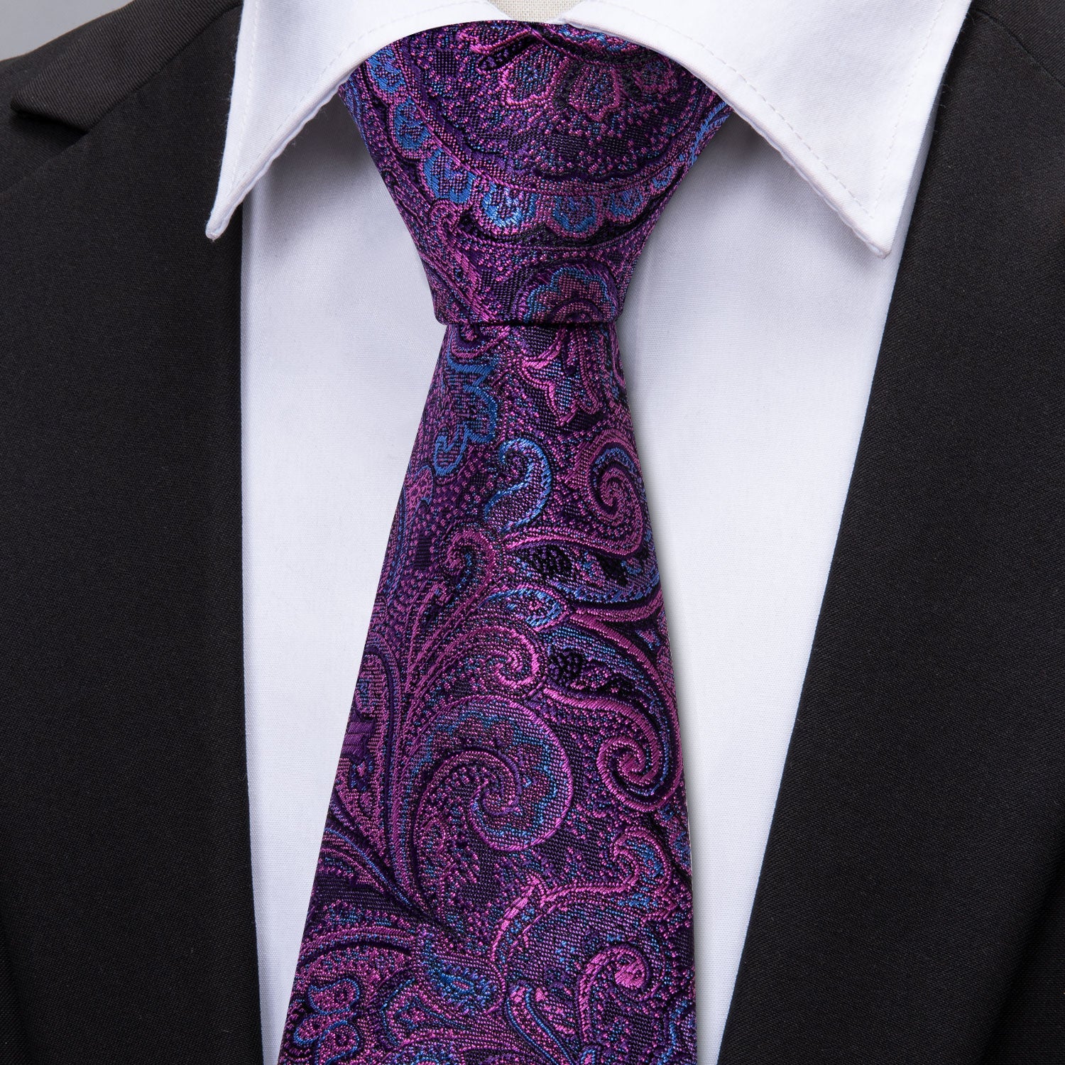 Purple Paisley  Necktie Pocket Square Cufflinks Set