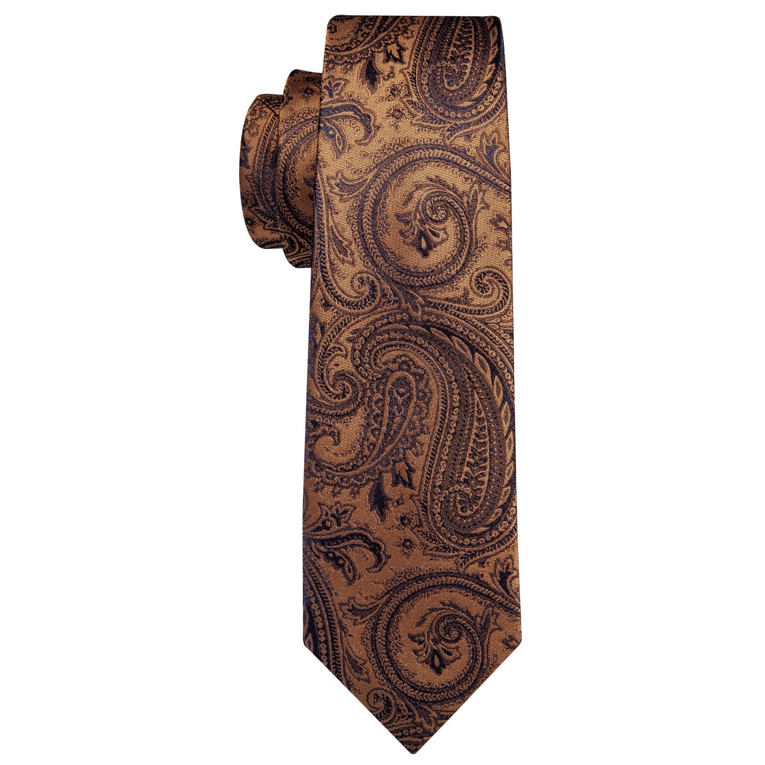 Brown Black Paisley  Necktie Pocket Square Cufflinks Set