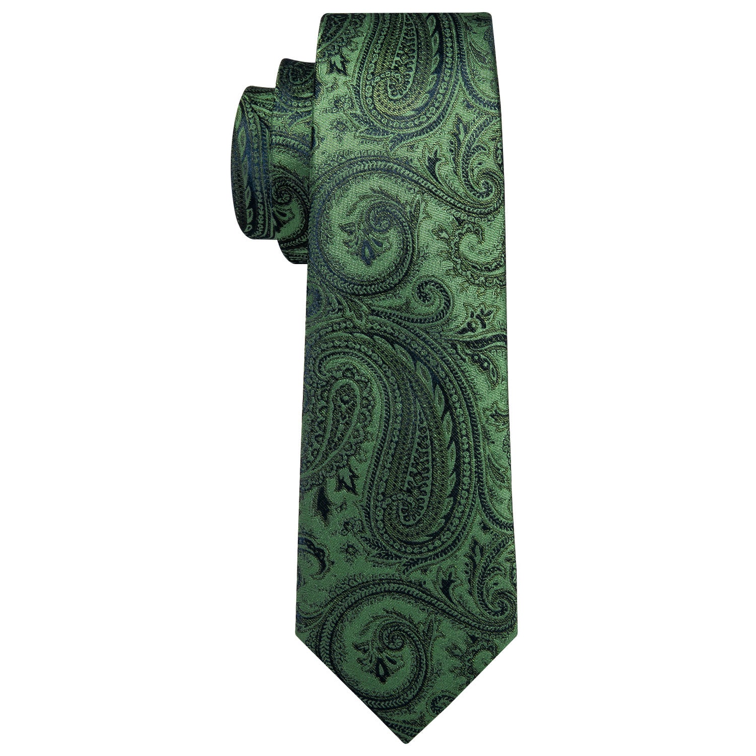 Deep Green Paisley Necktie Pocket Square Cufflinks Set
