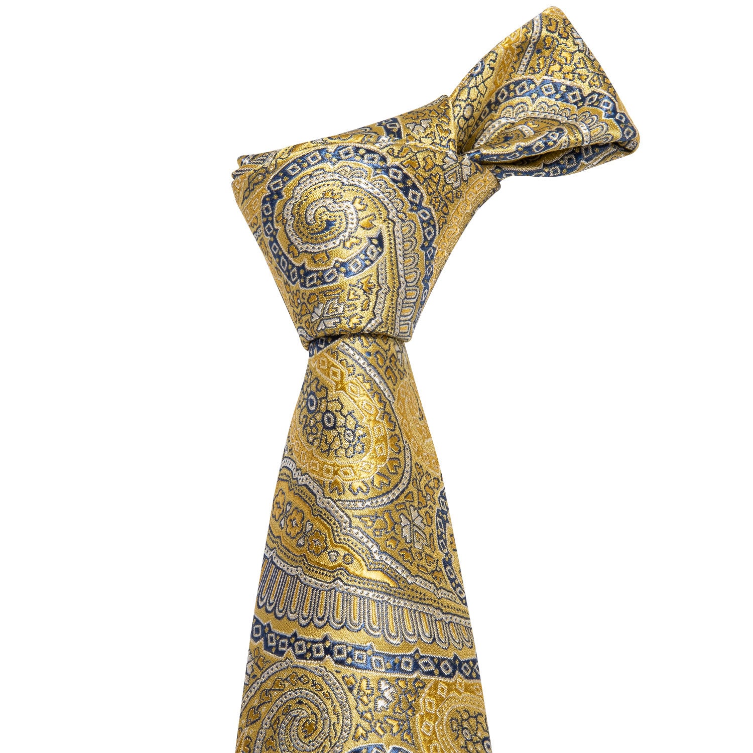Golden Paisley Men's Necktie Pocket Square Cufflinks Set