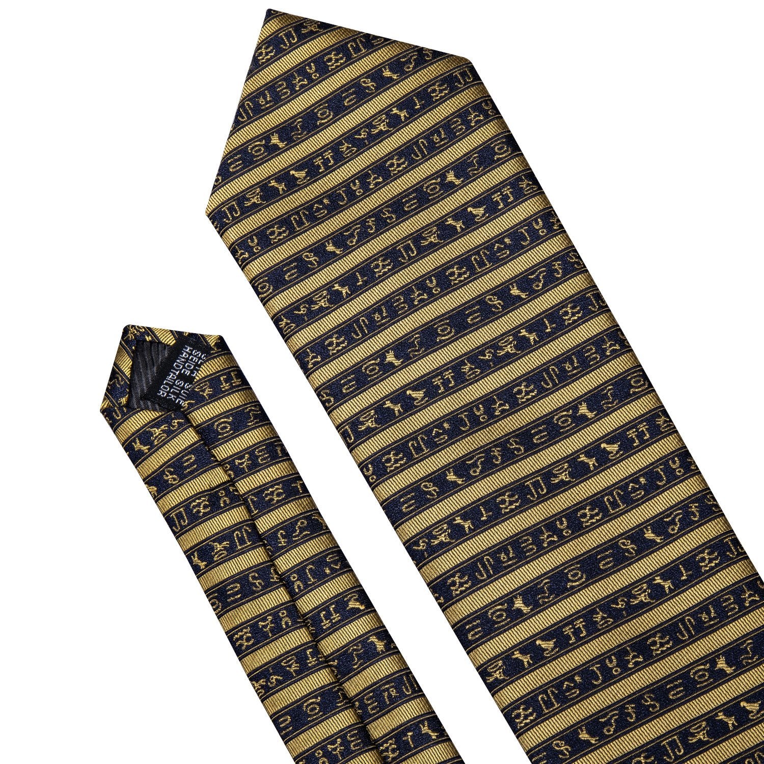 Black Yellow Striped Men's Necktie Pocket Square Cufflinks Set - barry-wang