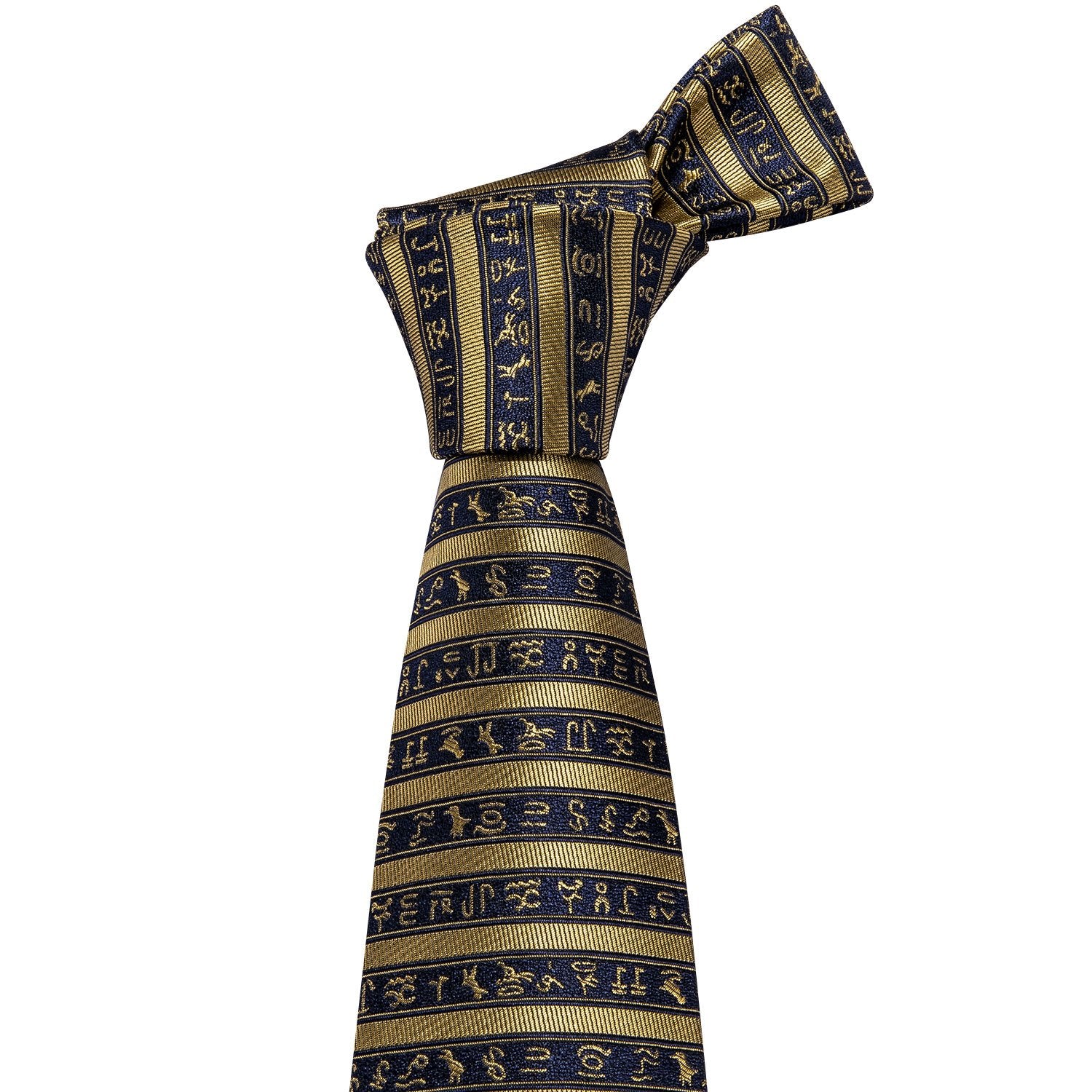 Black Yellow Striped Men's Necktie Pocket Square Cufflinks Set - barry-wang