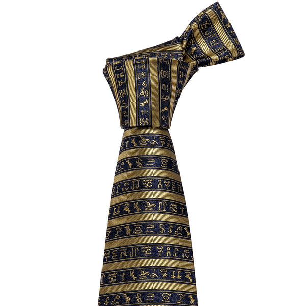 Deep Blue Yellow Striped Necktie Pocket Square Cufflinks Set