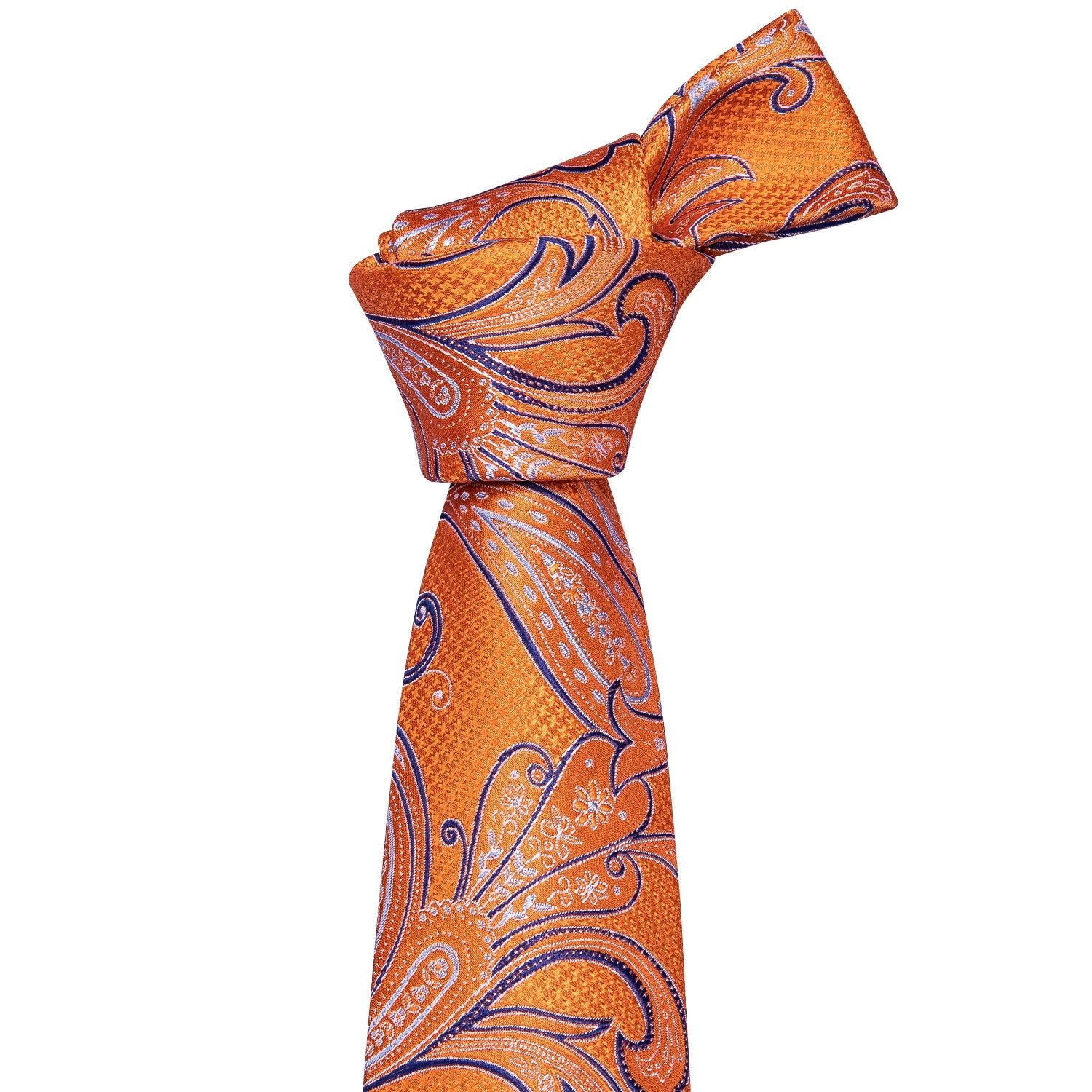 Orange Blue Paisley Men's Necktie Pocket Square Cufflinks Set - barry-wang