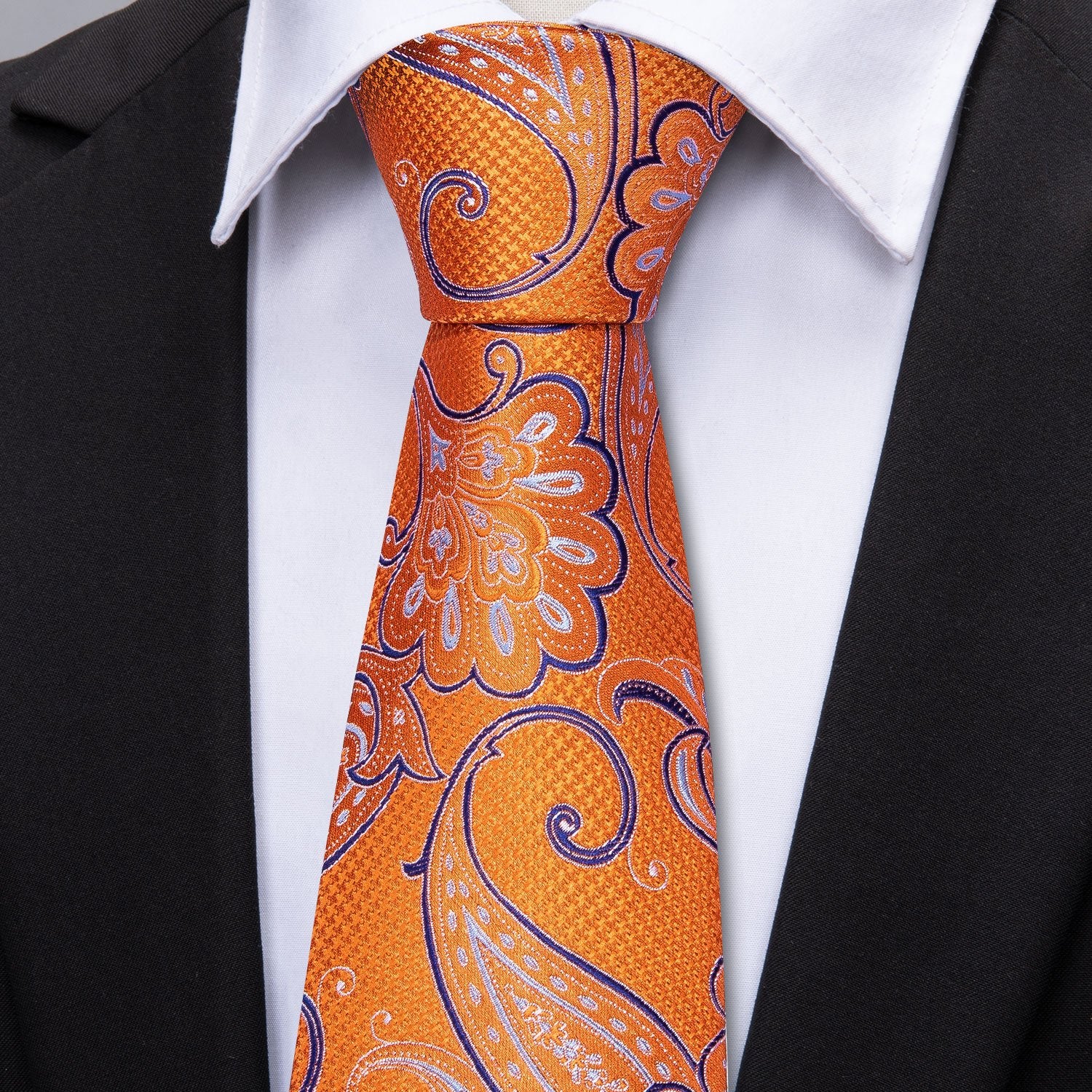 Orange Blue Paisley Men's Necktie Pocket Square Cufflinks Set