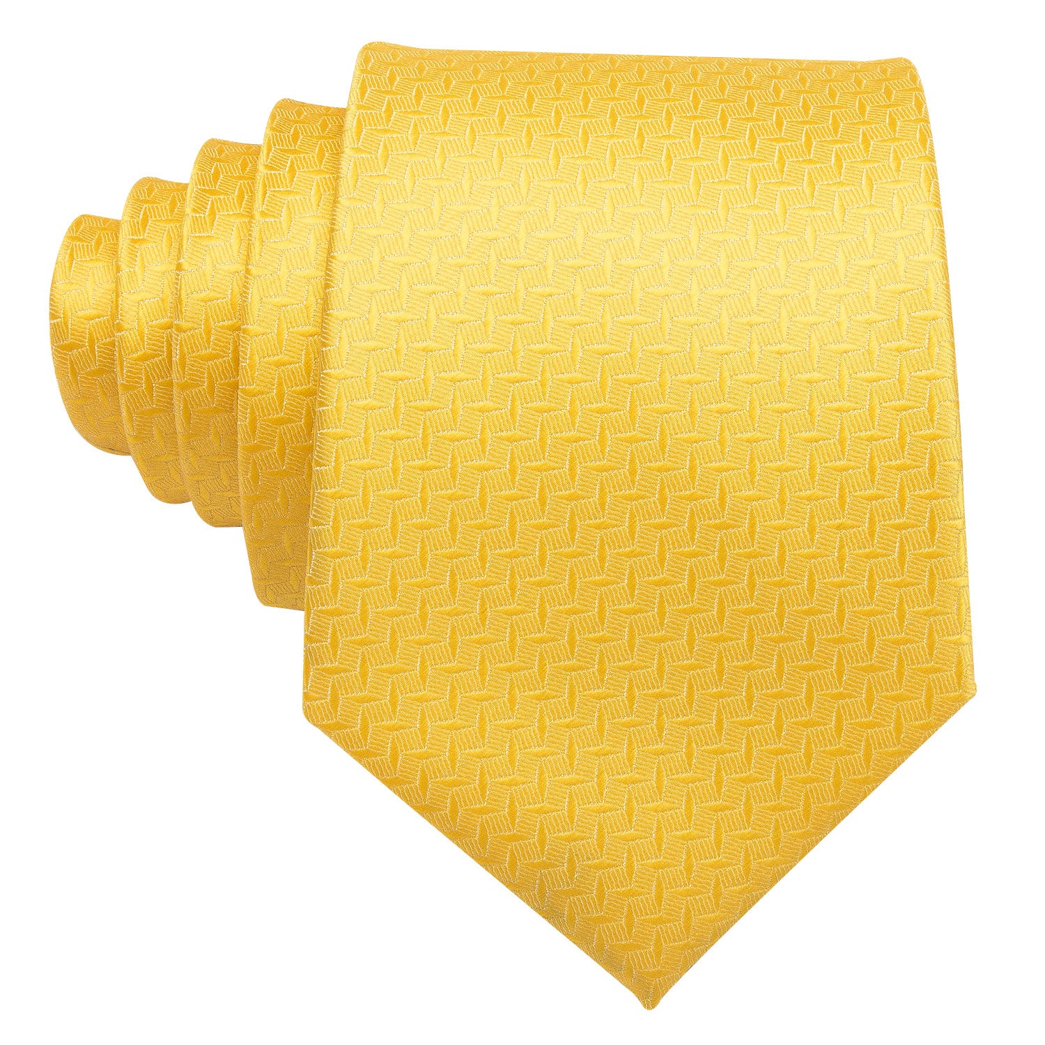 Men's Yellow Novelty Silk Tie Pocket Square Cufflinks Set