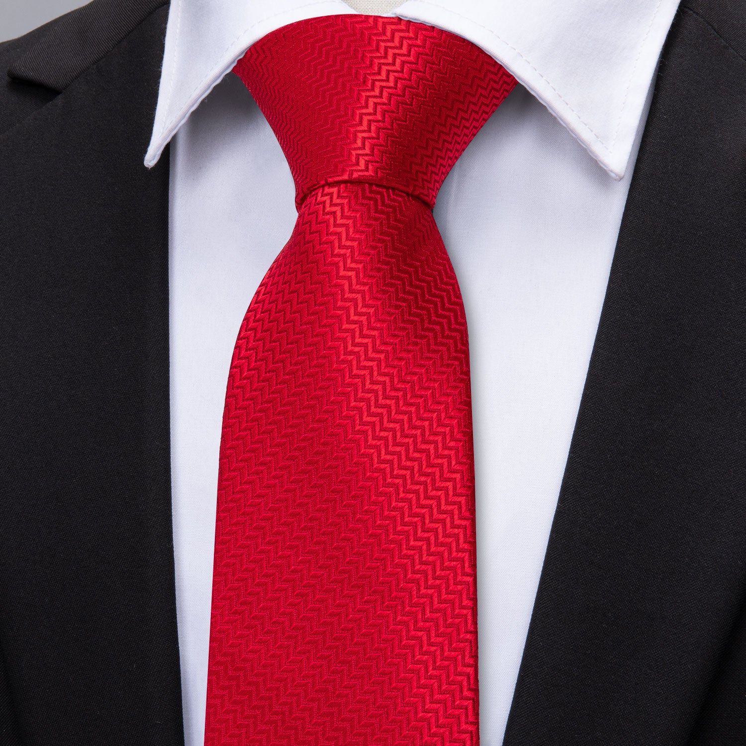 Red Novelty Silk Men's Tie Pocket Square Cufflinks Set